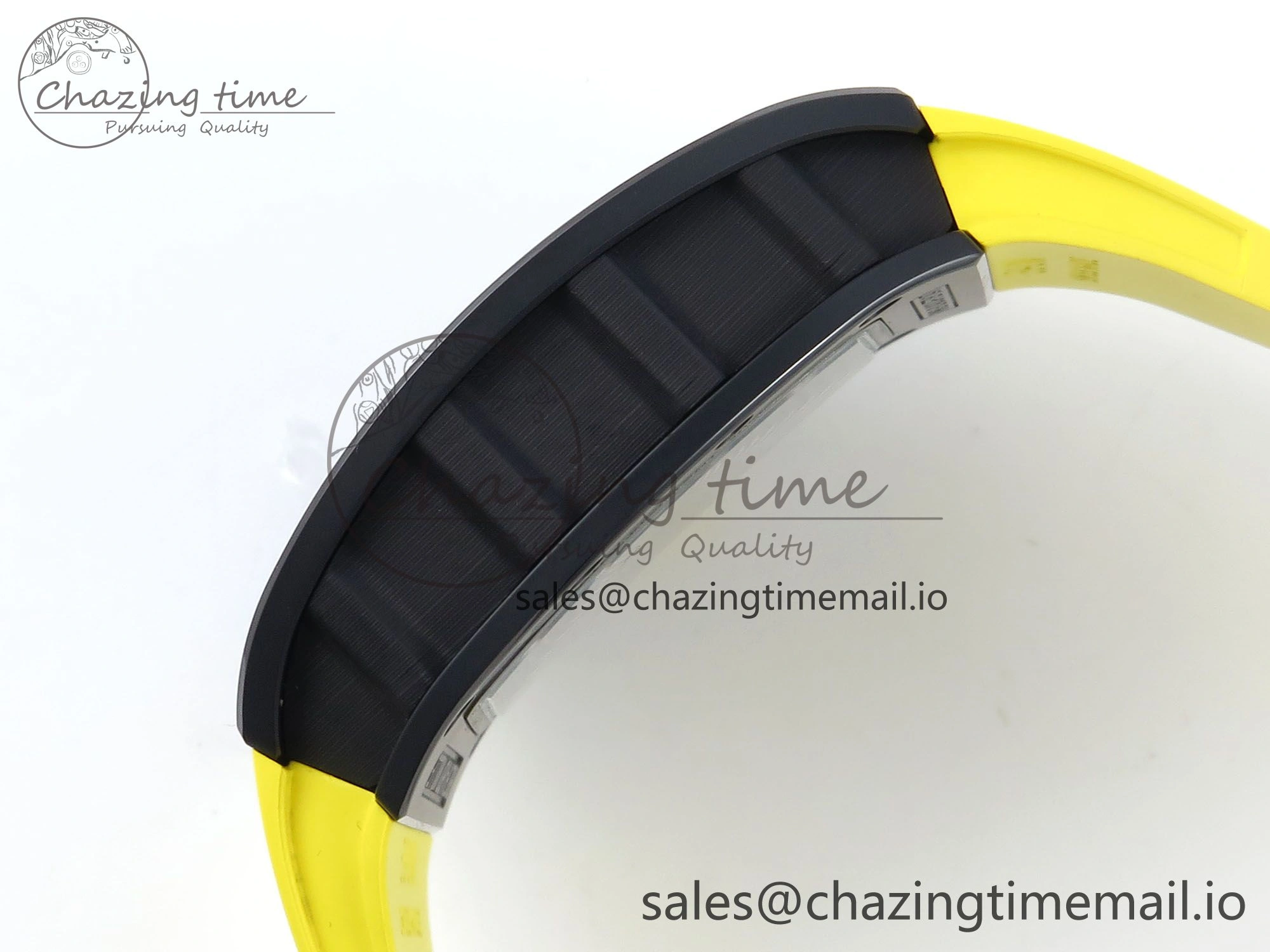 RM061 Black Ceramic ZF 1:1 Best Edition on Yellow Rubber Strap RMUL2 Super Clone Stretchable 9195