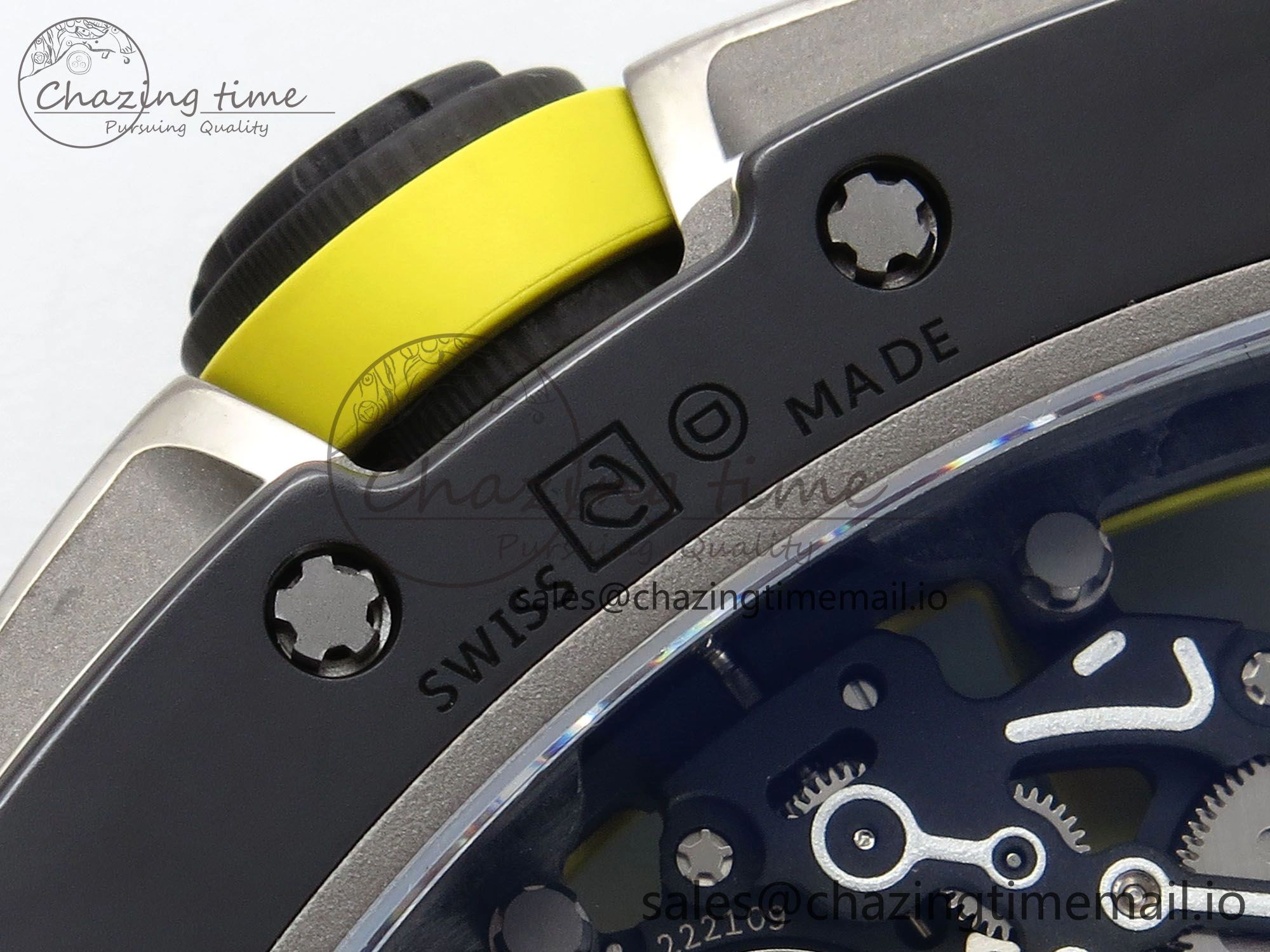 RM061 Black Ceramic ZF 1:1 Best Edition on Yellow Rubber Strap RMUL2 Super Clone Stretchable 9195