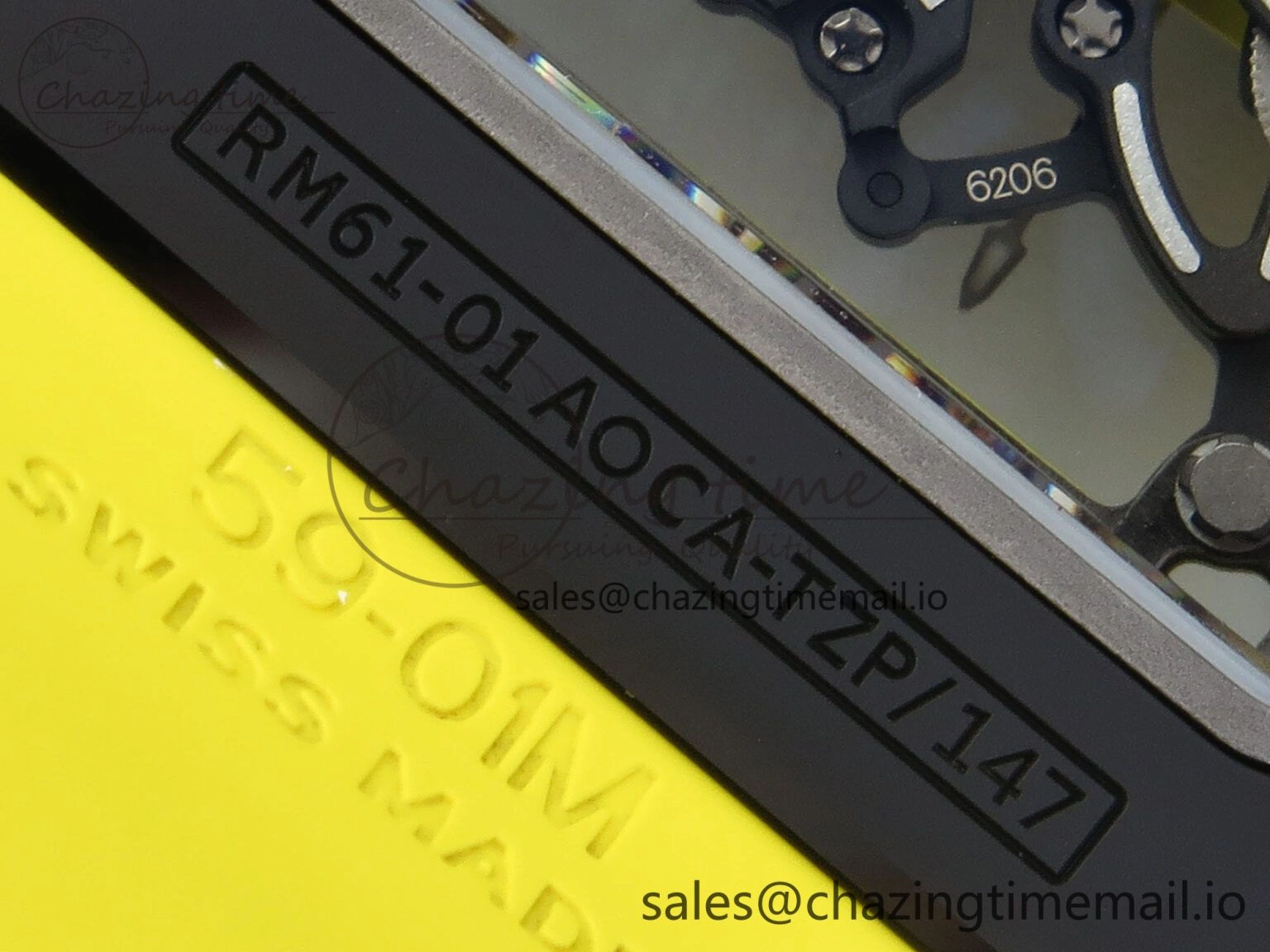RM061 Black Ceramic ZF 1:1 Best Edition on Yellow Rubber Strap RMUL2 Super Clone Stretchable 9195