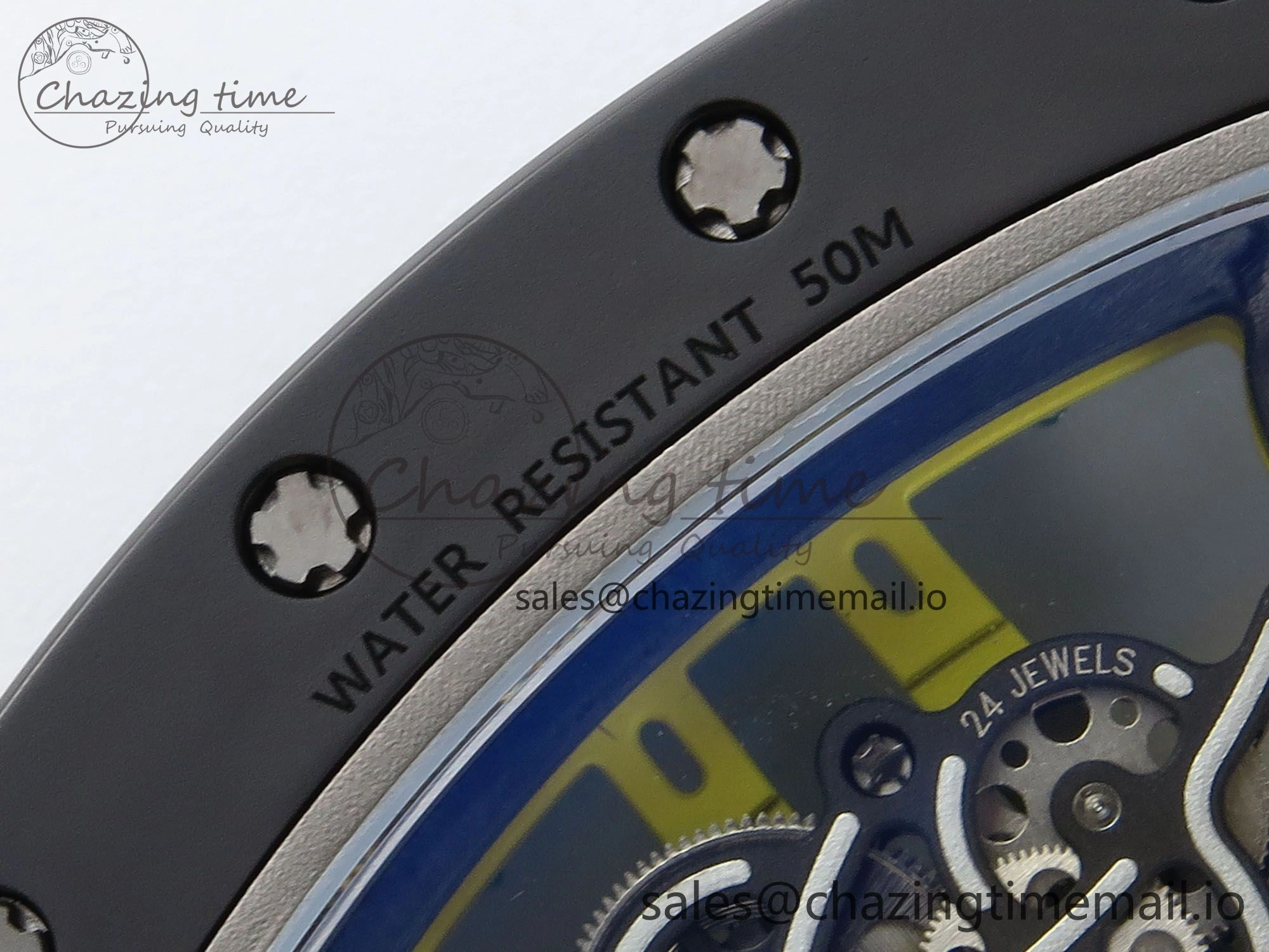RM061 Black Ceramic ZF 1:1 Best Edition on Yellow Rubber Strap RMUL2 Super Clone Stretchable 9195
