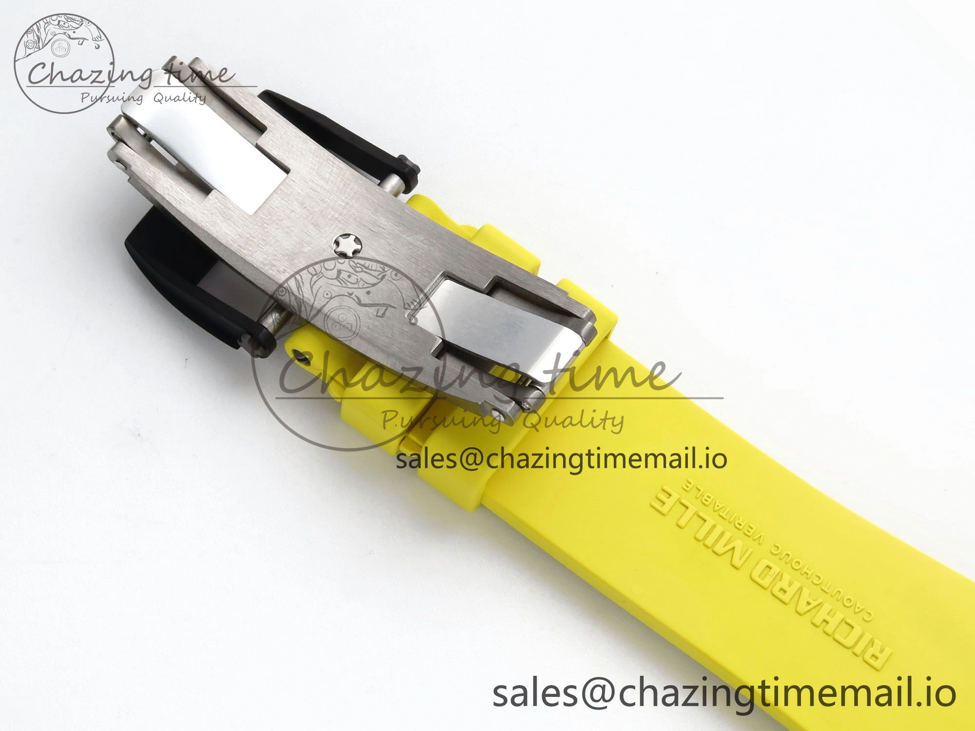 RM061 Black Ceramic ZF 1:1 Best Edition on Yellow Rubber Strap RMUL2 Super Clone Stretchable 9195