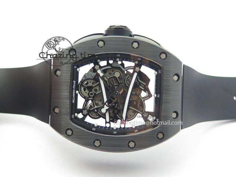 RM061 Black Inner Bezel Skeleton Dial On Black Rubber Strap MIYOTA8215 KVF FlexibleFit 9575