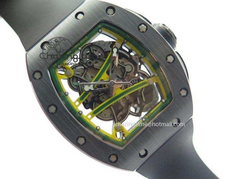 RM061 Green Inner Bezel Skeleton Dial On Black Rubber Strap MIYOTA8215 KVF SoftTouch 9576
