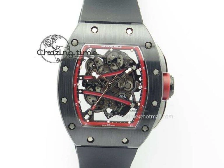 Versatile RM061 Red Inner Bezel Skeleton Dial On Black Rubber Strap MIYOTA8215 KVF 9579