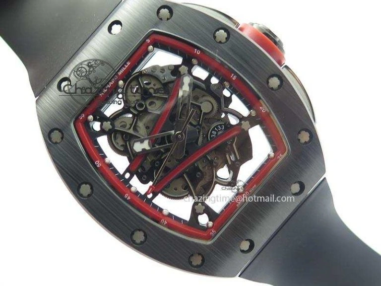 Versatile RM061 Red Inner Bezel Skeleton Dial On Black Rubber Strap MIYOTA8215 KVF 9579