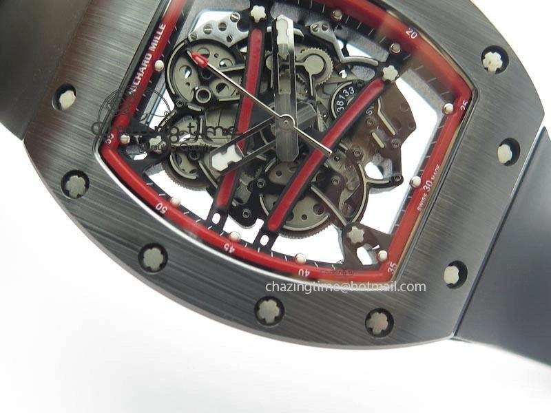 Versatile RM061 Red Inner Bezel Skeleton Dial On Black Rubber Strap MIYOTA8215 KVF 9579