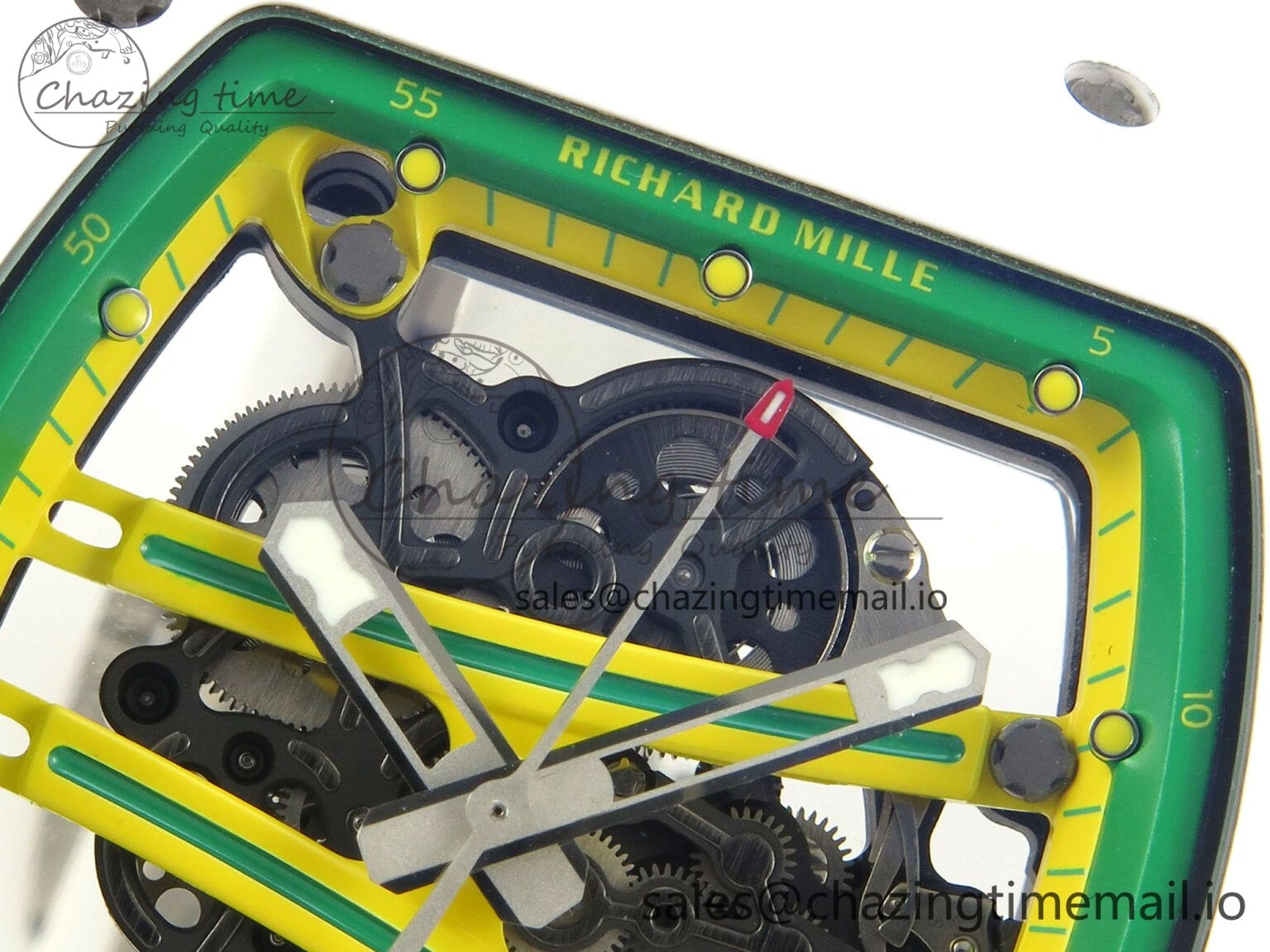 AllSeason RM061 White Ceramic APSF 1:1 Best Edition Yellow Green Skeleton Dial on White Rubber Strap RMUL2 Super Clone 9169
