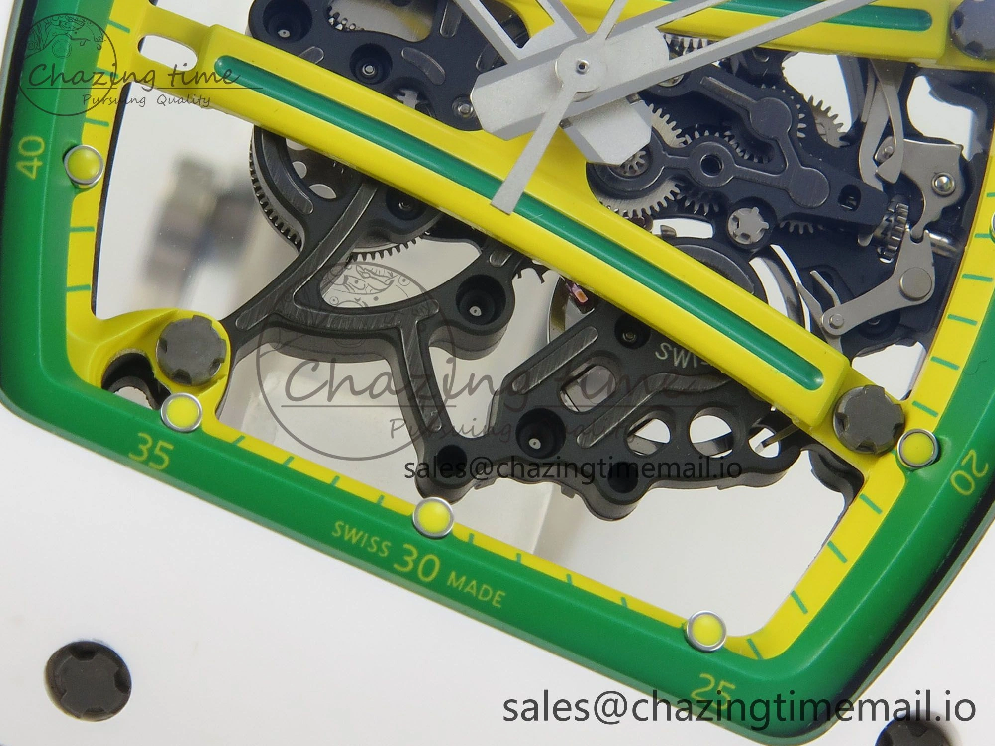 AllSeason RM061 White Ceramic APSF 1:1 Best Edition Yellow Green Skeleton Dial on White Rubber Strap RMUL2 Super Clone 9169