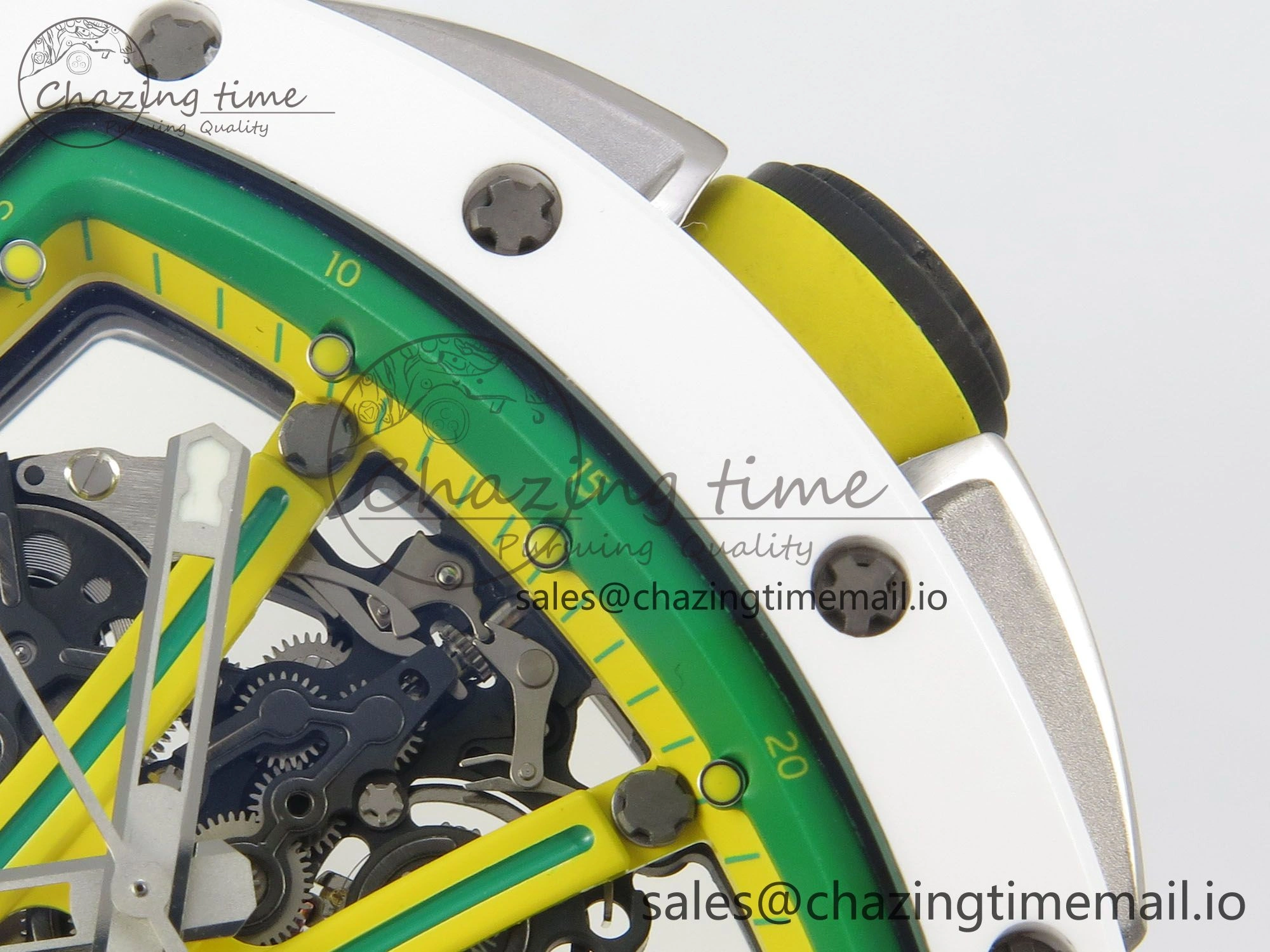AllSeason RM061 White Ceramic APSF 1:1 Best Edition Yellow Green Skeleton Dial on White Rubber Strap RMUL2 Super Clone 9169
