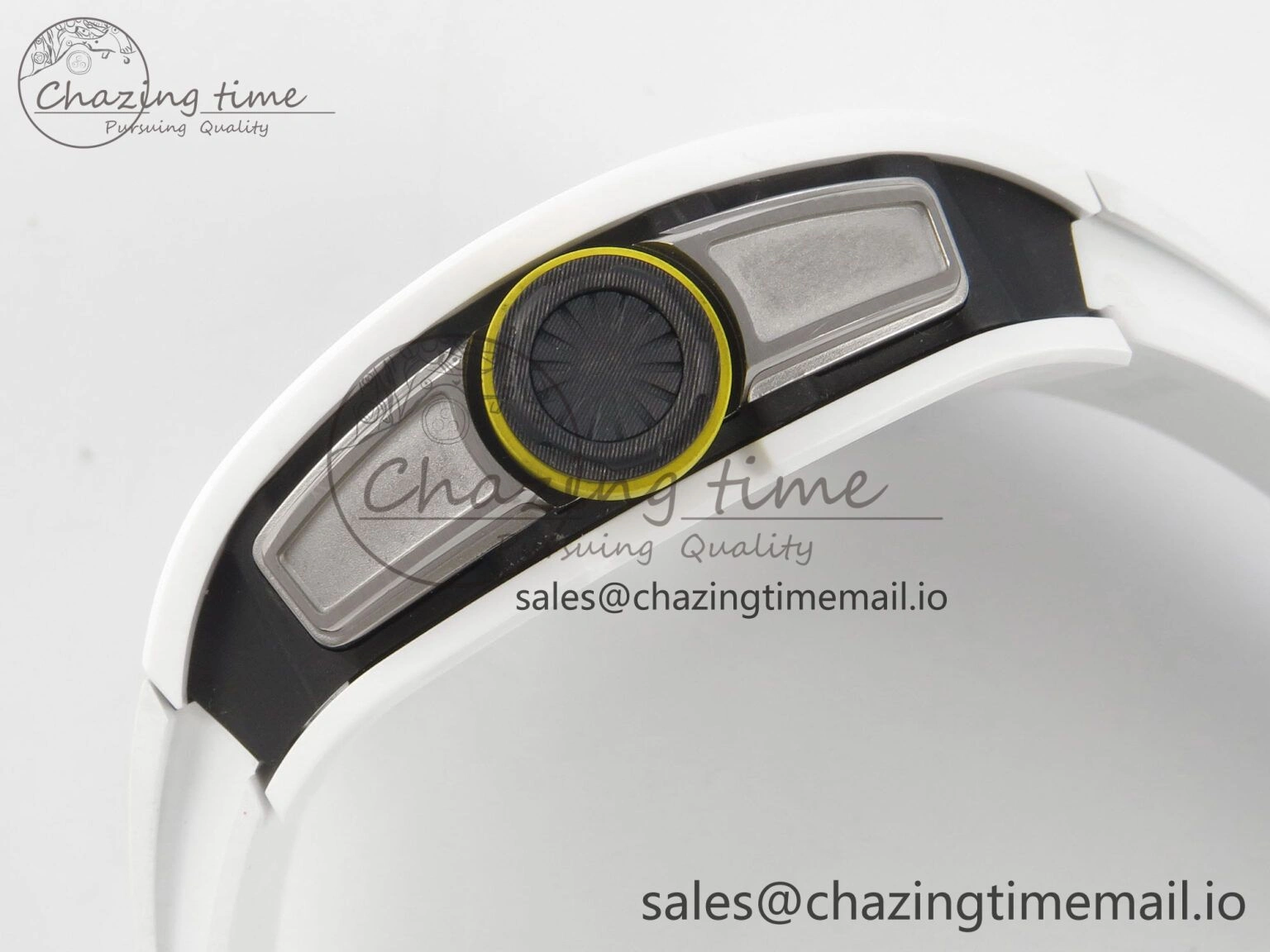 AllSeason RM061 White Ceramic APSF 1:1 Best Edition Yellow Green Skeleton Dial on White Rubber Strap RMUL2 Super Clone 9169