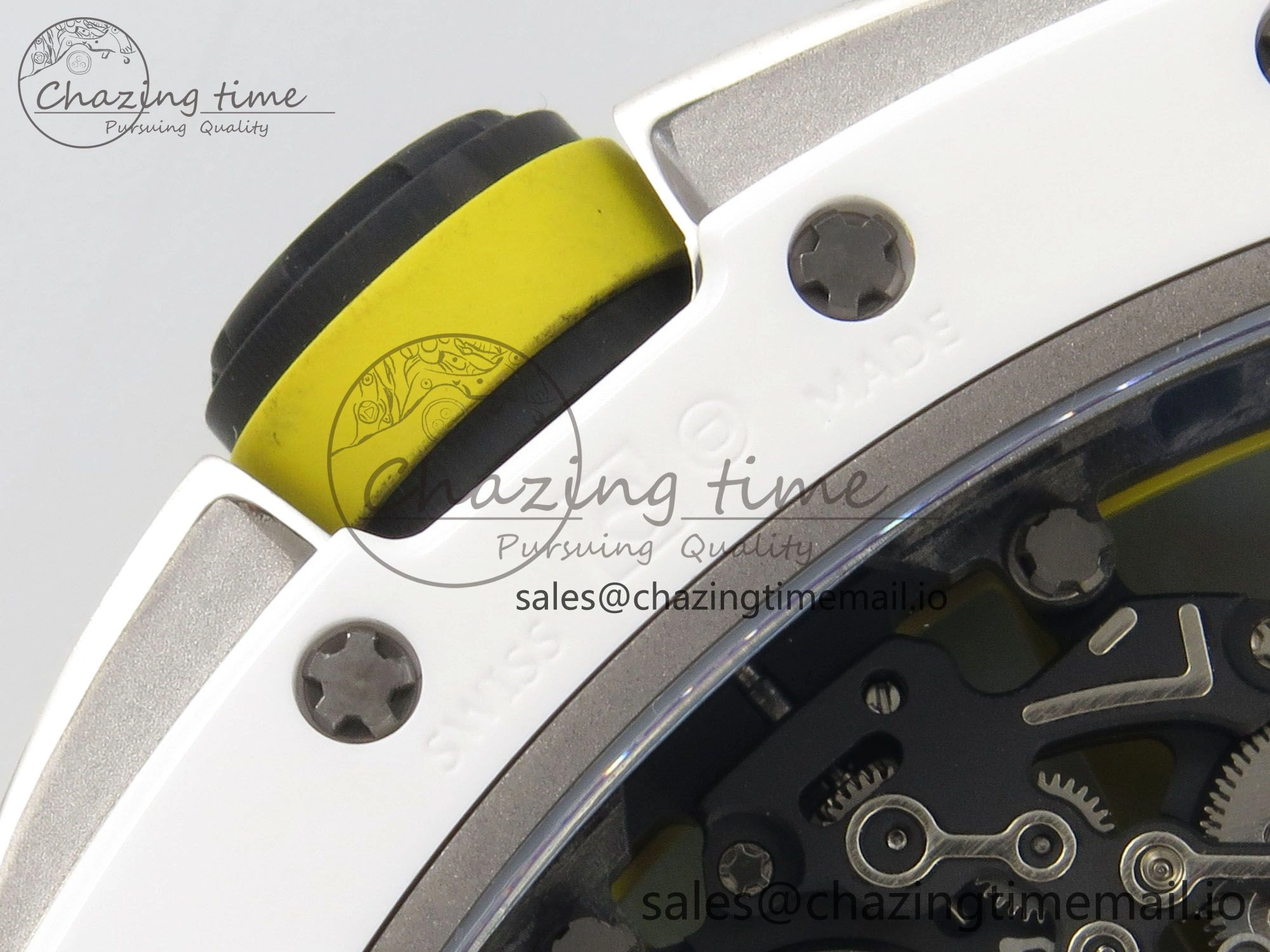 AllSeason RM061 White Ceramic APSF 1:1 Best Edition Yellow Green Skeleton Dial on White Rubber Strap RMUL2 Super Clone 9169