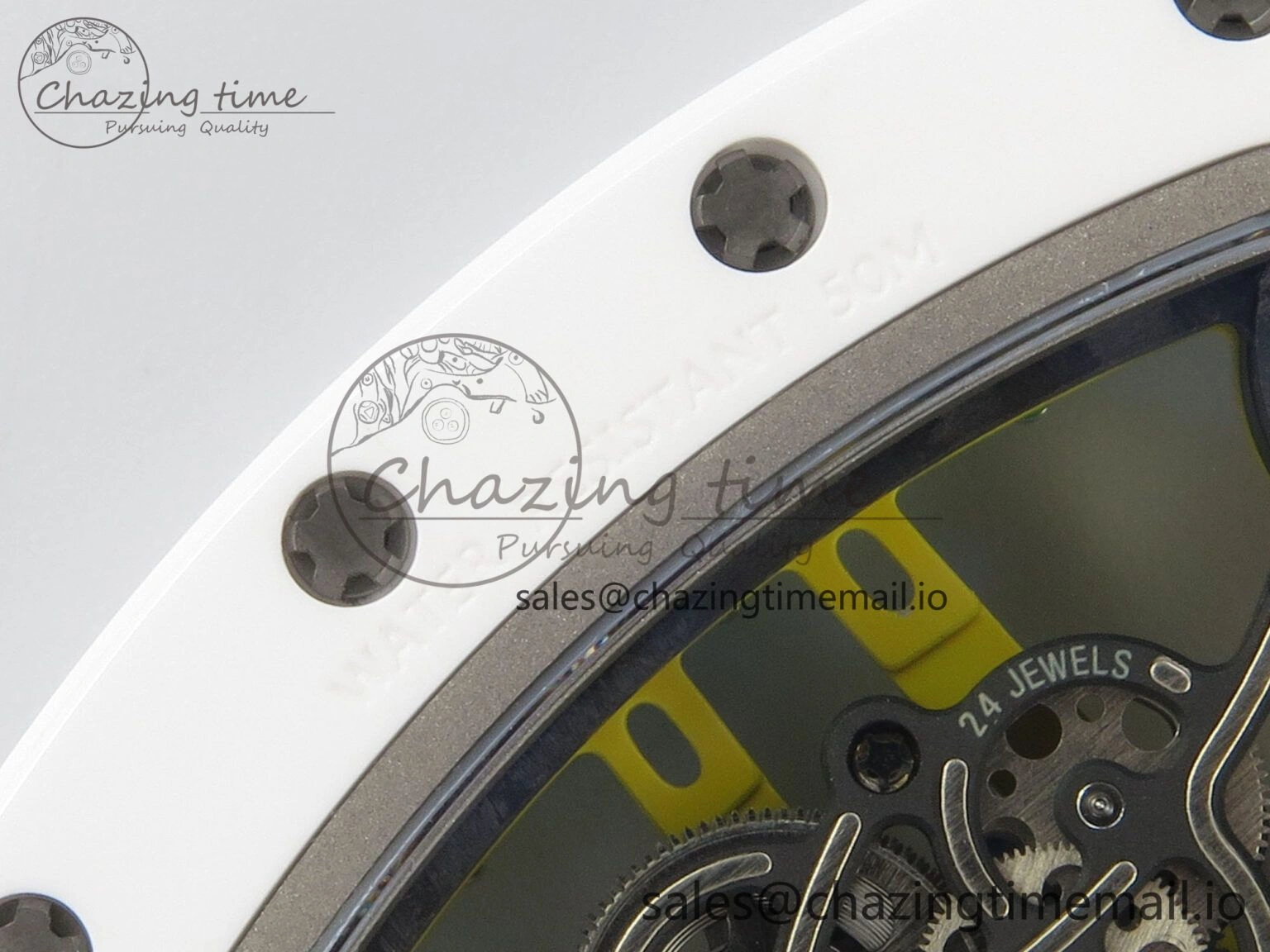 AllSeason RM061 White Ceramic APSF 1:1 Best Edition Yellow Green Skeleton Dial on White Rubber Strap RMUL2 Super Clone 9169