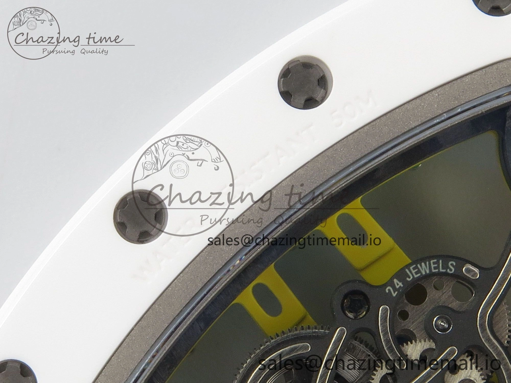 AllSeason RM061 White Ceramic APSF 1:1 Best Edition Yellow Green Skeleton Dial on White Rubber Strap RMUL2 Super Clone 9169