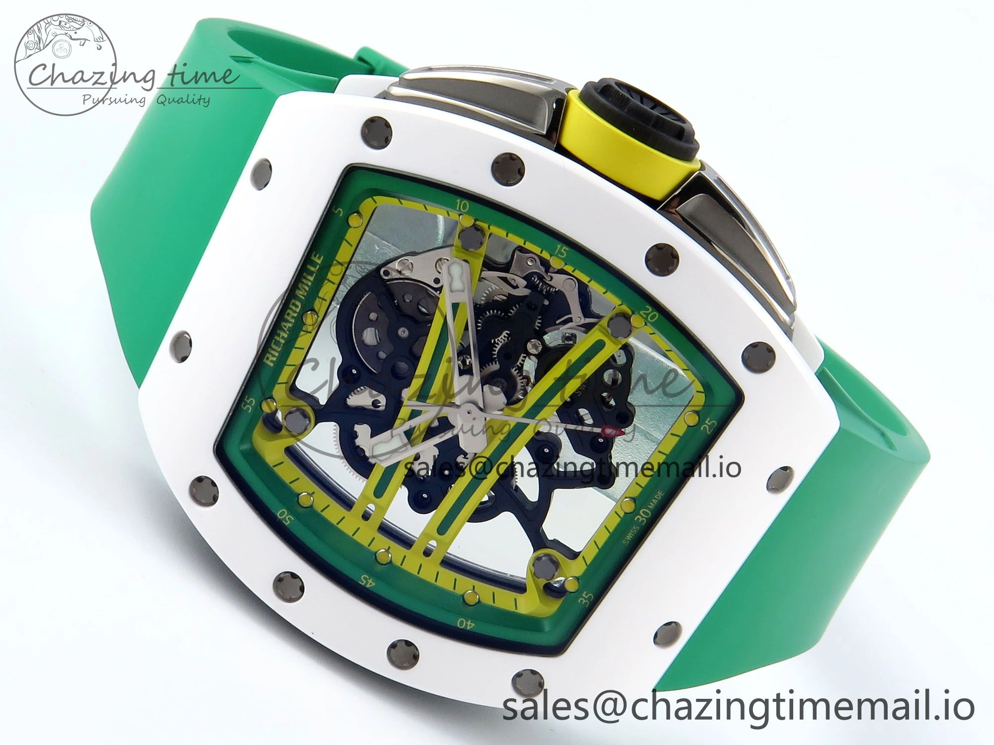 Trendsetting RM061 White Ceramic ZF 1:1 Best Edition on Green Rubber Strap RMUL2 Super Clone 9192