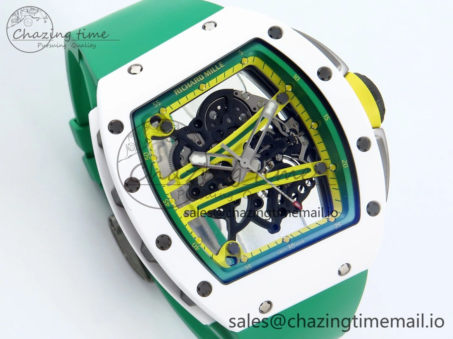 Trendsetting RM061 White Ceramic ZF 1:1 Best Edition on Green Rubber Strap RMUL2 Super Clone 9192
