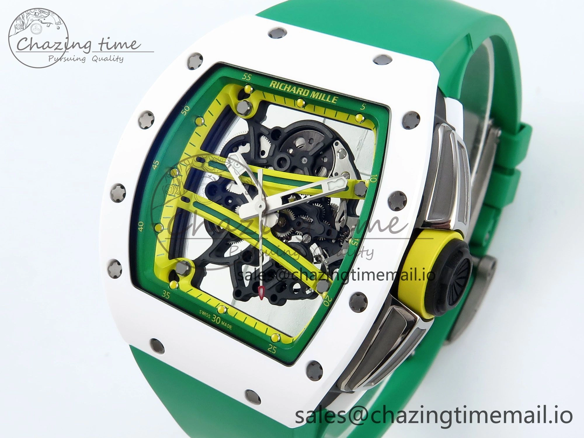Trendsetting RM061 White Ceramic ZF 1:1 Best Edition on Green Rubber Strap RMUL2 Super Clone 9192