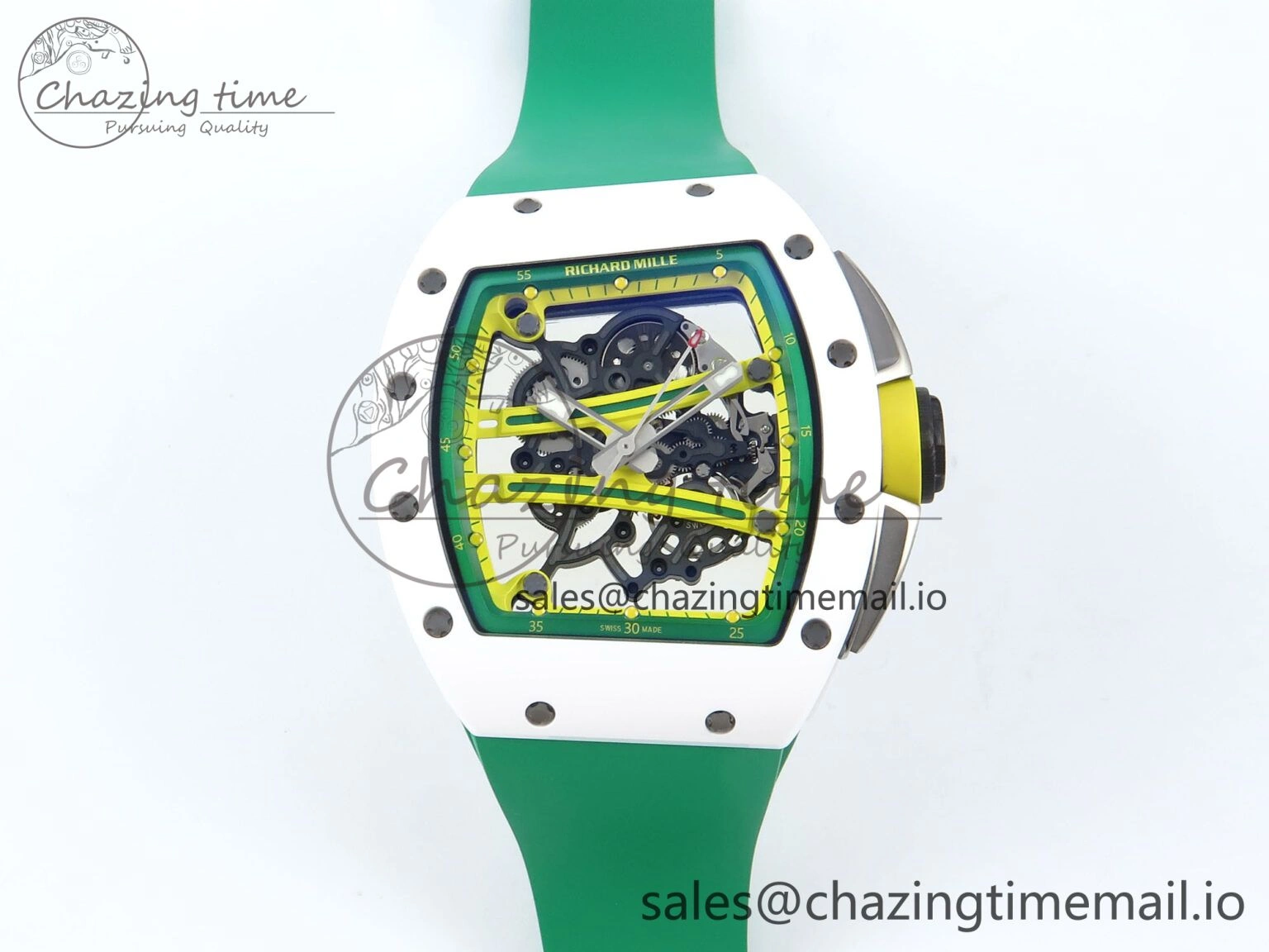 Trendsetting RM061 White Ceramic ZF 1:1 Best Edition on Green Rubber Strap RMUL2 Super Clone 9192