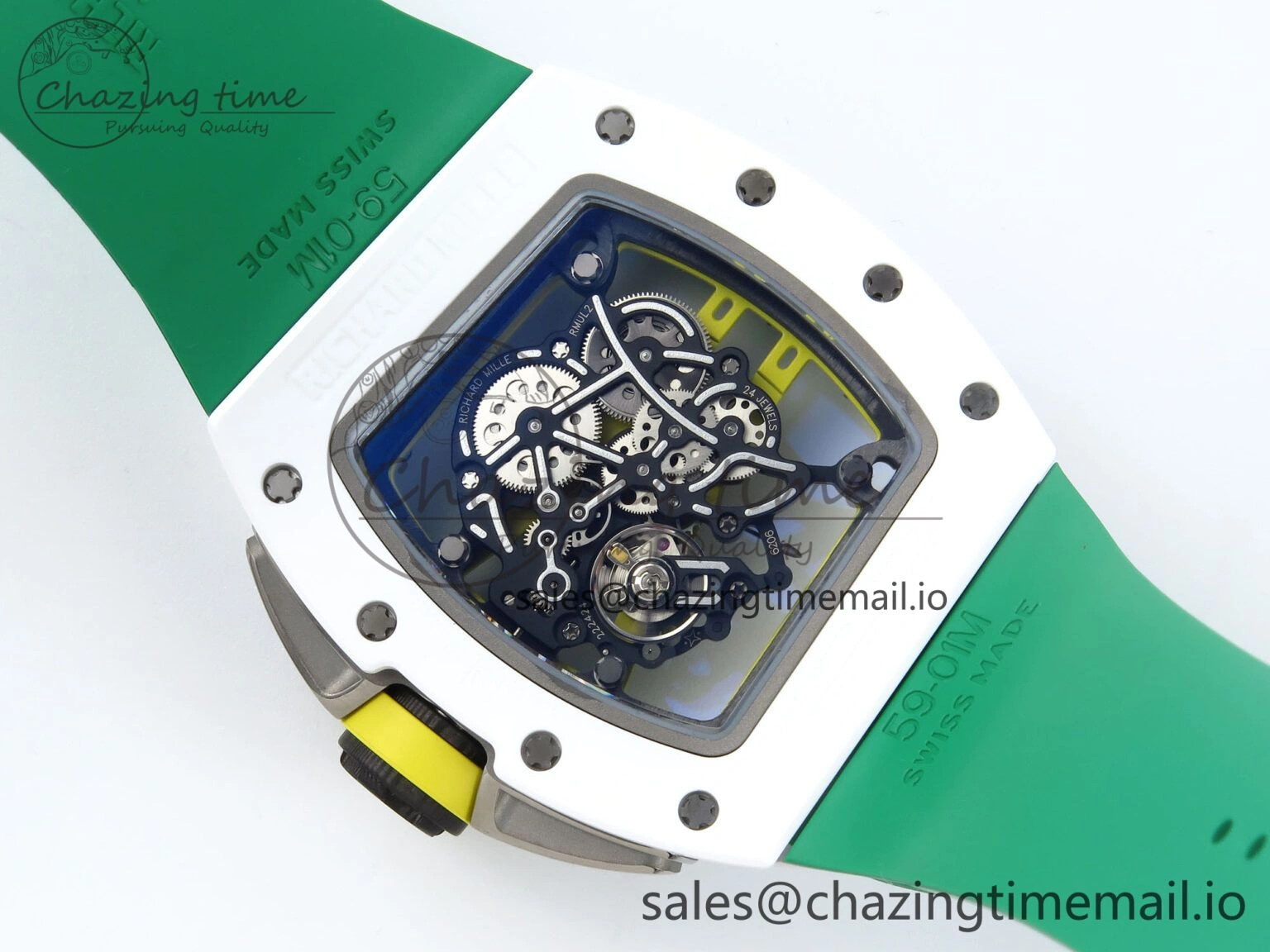 Trendsetting RM061 White Ceramic ZF 1:1 Best Edition on Green Rubber Strap RMUL2 Super Clone 9192