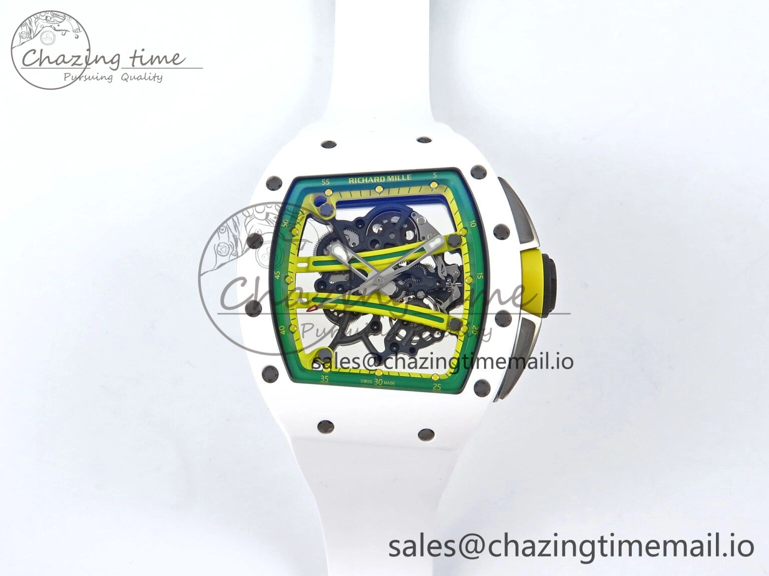 RM061 White Ceramic ZF 1:1 Best Edition on White Rubber Strap RMUL2 Super Clone Elegant 9205