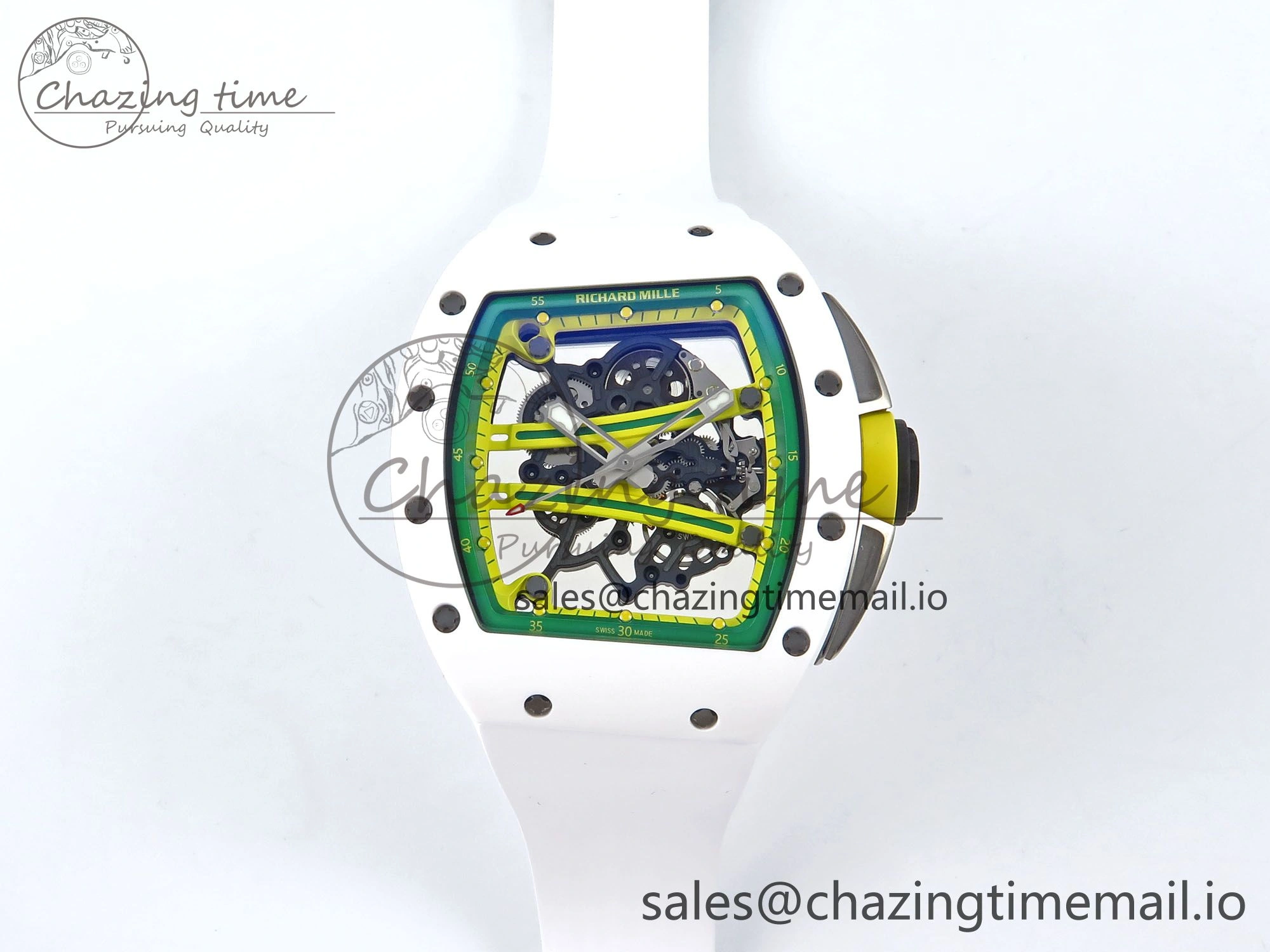RM061 White Ceramic ZF 1:1 Best Edition on White Rubber Strap RMUL2 Super Clone Elegant 9205
