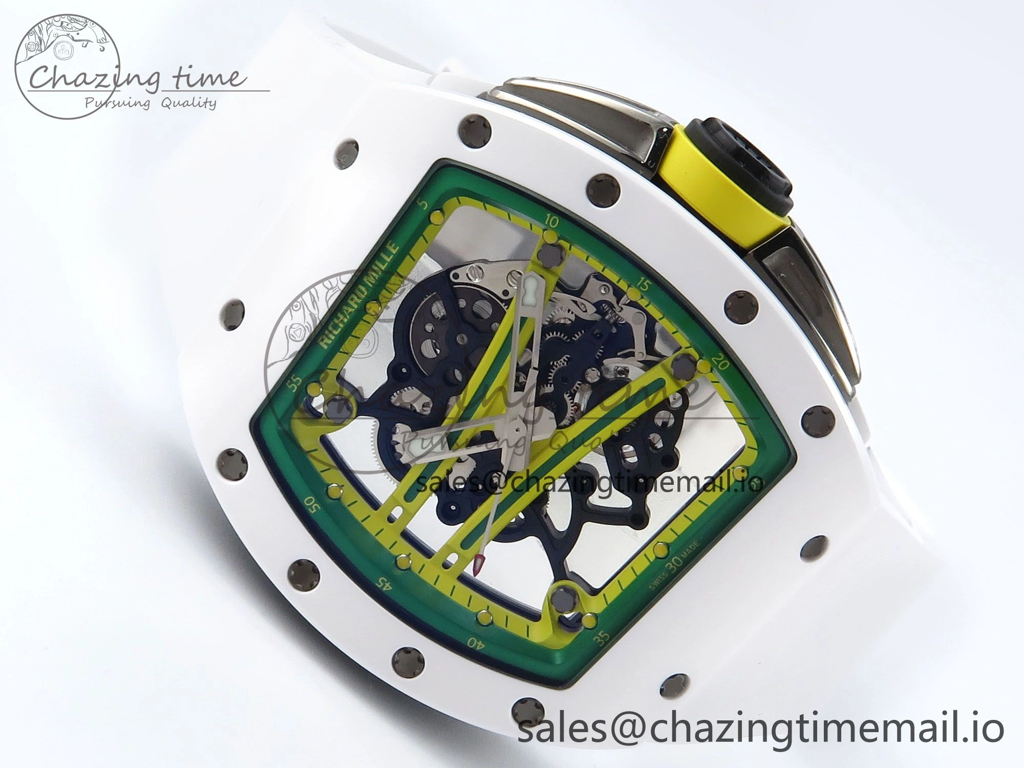RM061 White Ceramic ZF 1:1 Best Edition on White Rubber Strap RMUL2 Super Clone Elegant 9205