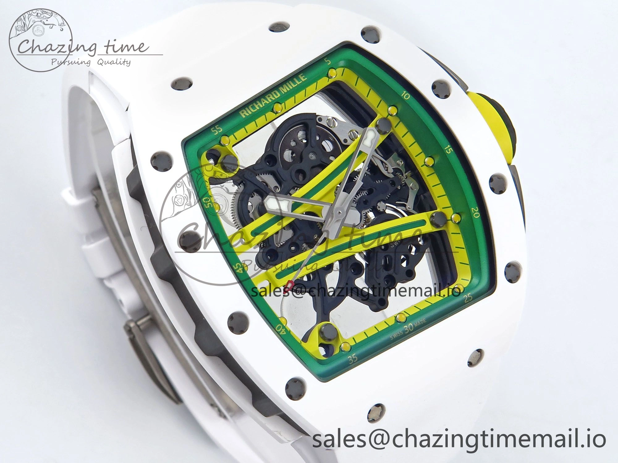RM061 White Ceramic ZF 1:1 Best Edition on White Rubber Strap RMUL2 Super Clone Elegant 9205