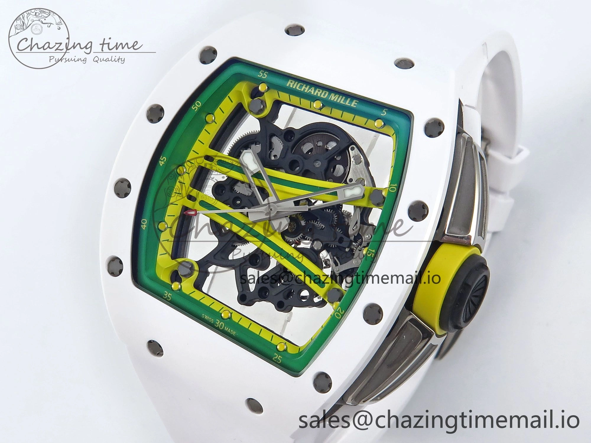 RM061 White Ceramic ZF 1:1 Best Edition on White Rubber Strap RMUL2 Super Clone Elegant 9205