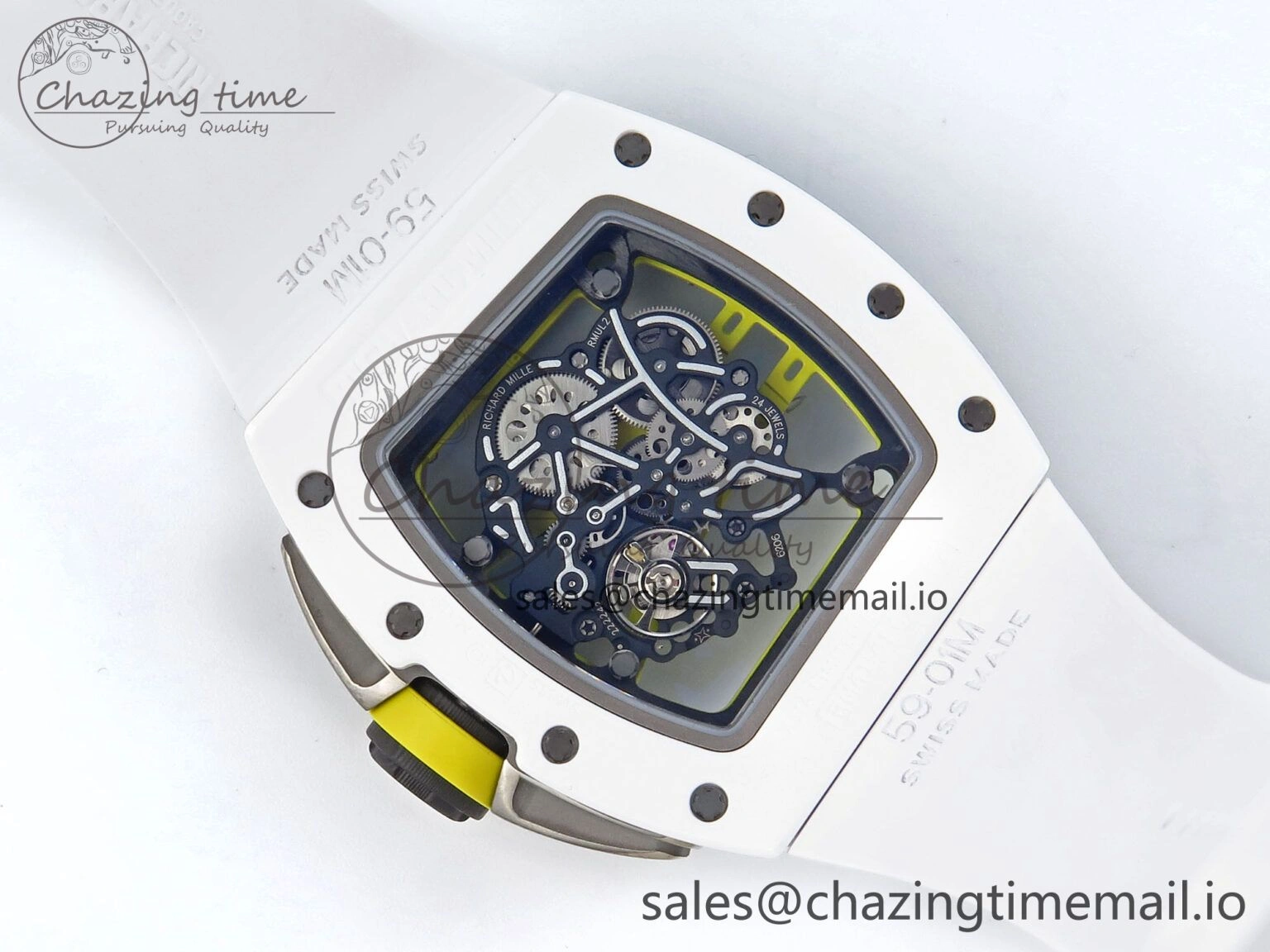 RM061 White Ceramic ZF 1:1 Best Edition on White Rubber Strap RMUL2 Super Clone Elegant 9205