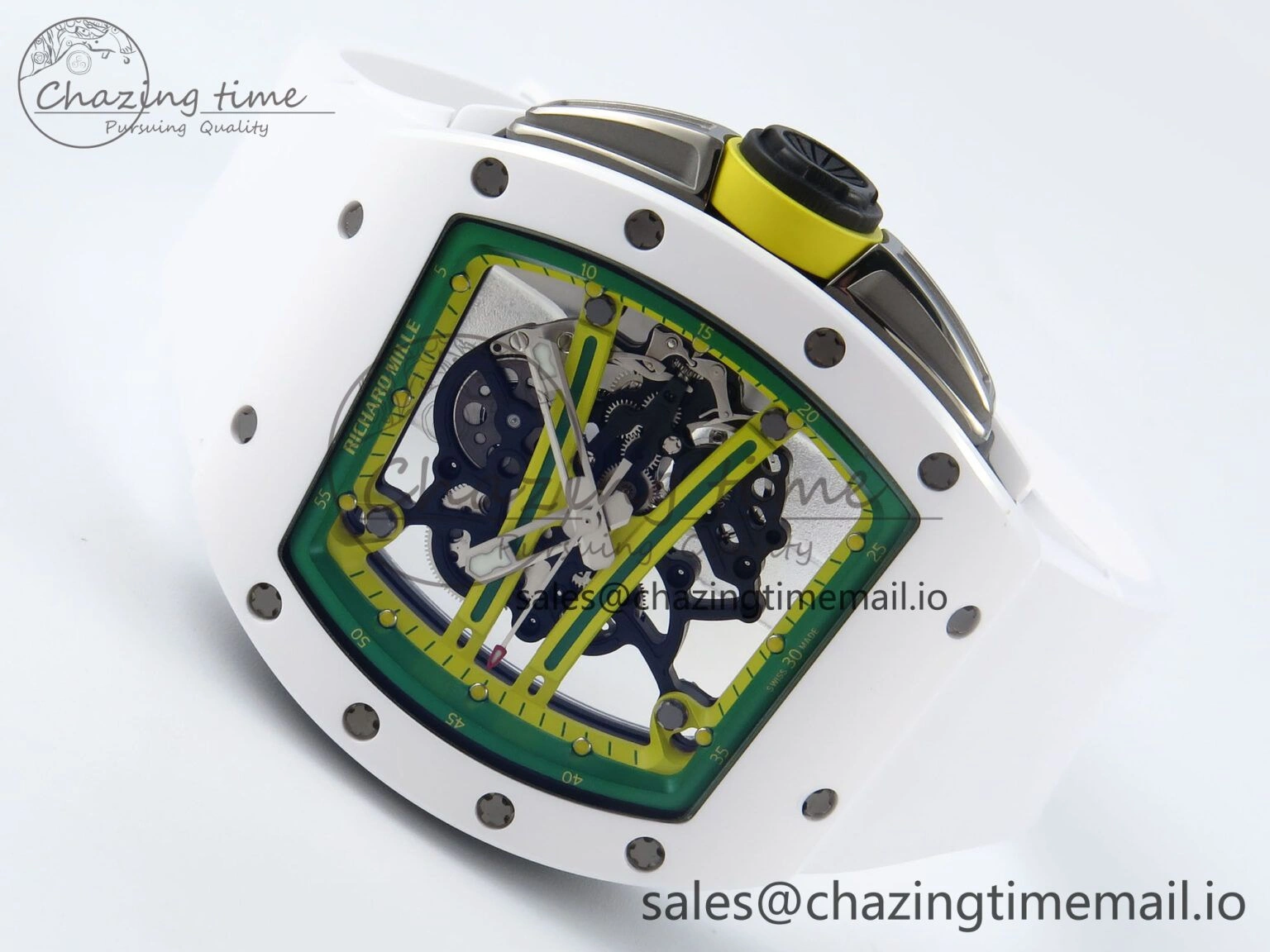 Neat RM061 White Ceramic ZF 1:1 Best Edition on White Rubber Strap RMUL2 Super Clone 9186