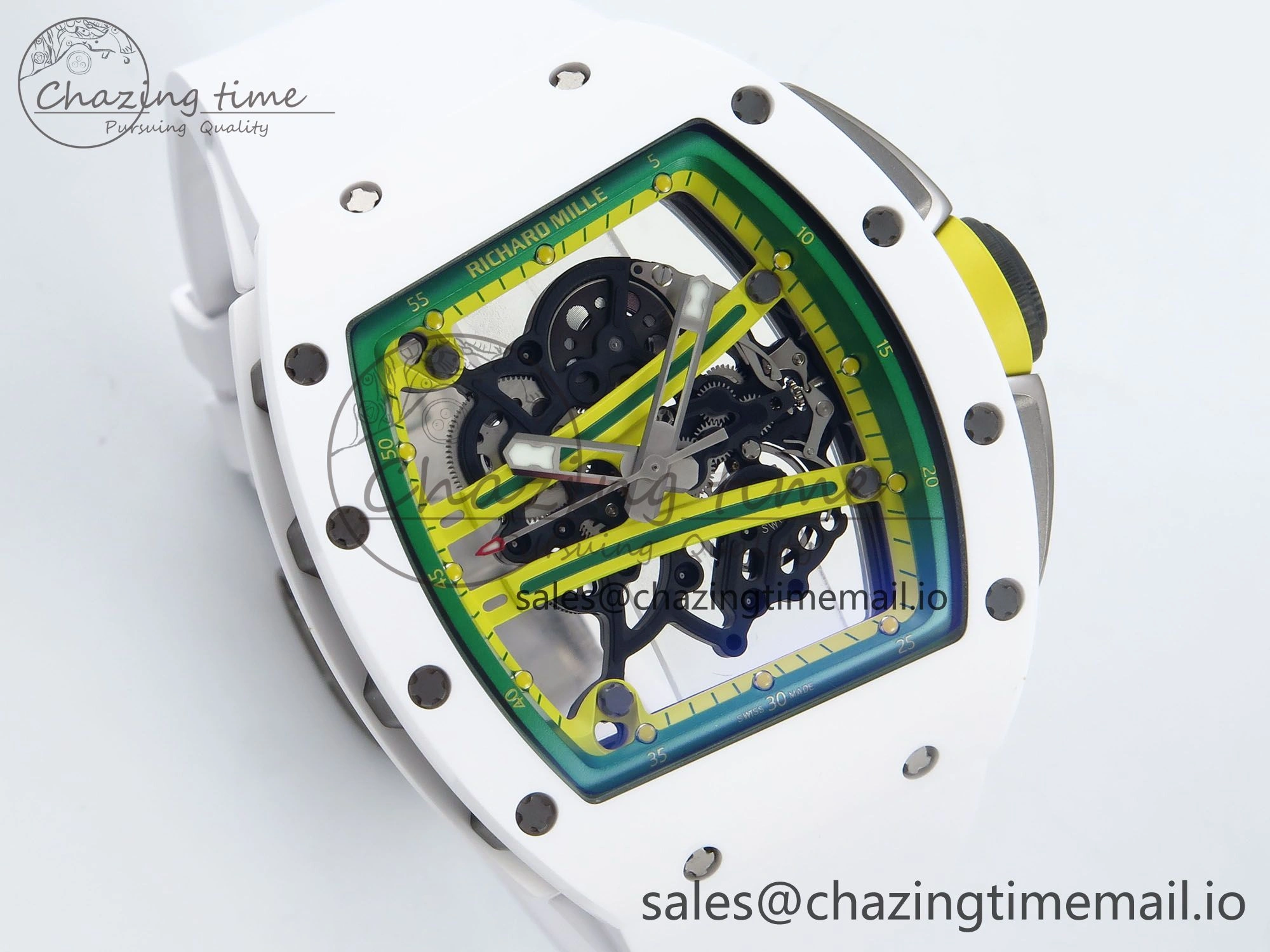 Neat RM061 White Ceramic ZF 1:1 Best Edition on White Rubber Strap RMUL2 Super Clone 9186