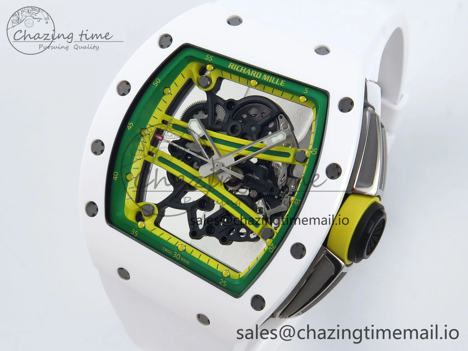Neat RM061 White Ceramic ZF 1:1 Best Edition on White Rubber Strap RMUL2 Super Clone 9186