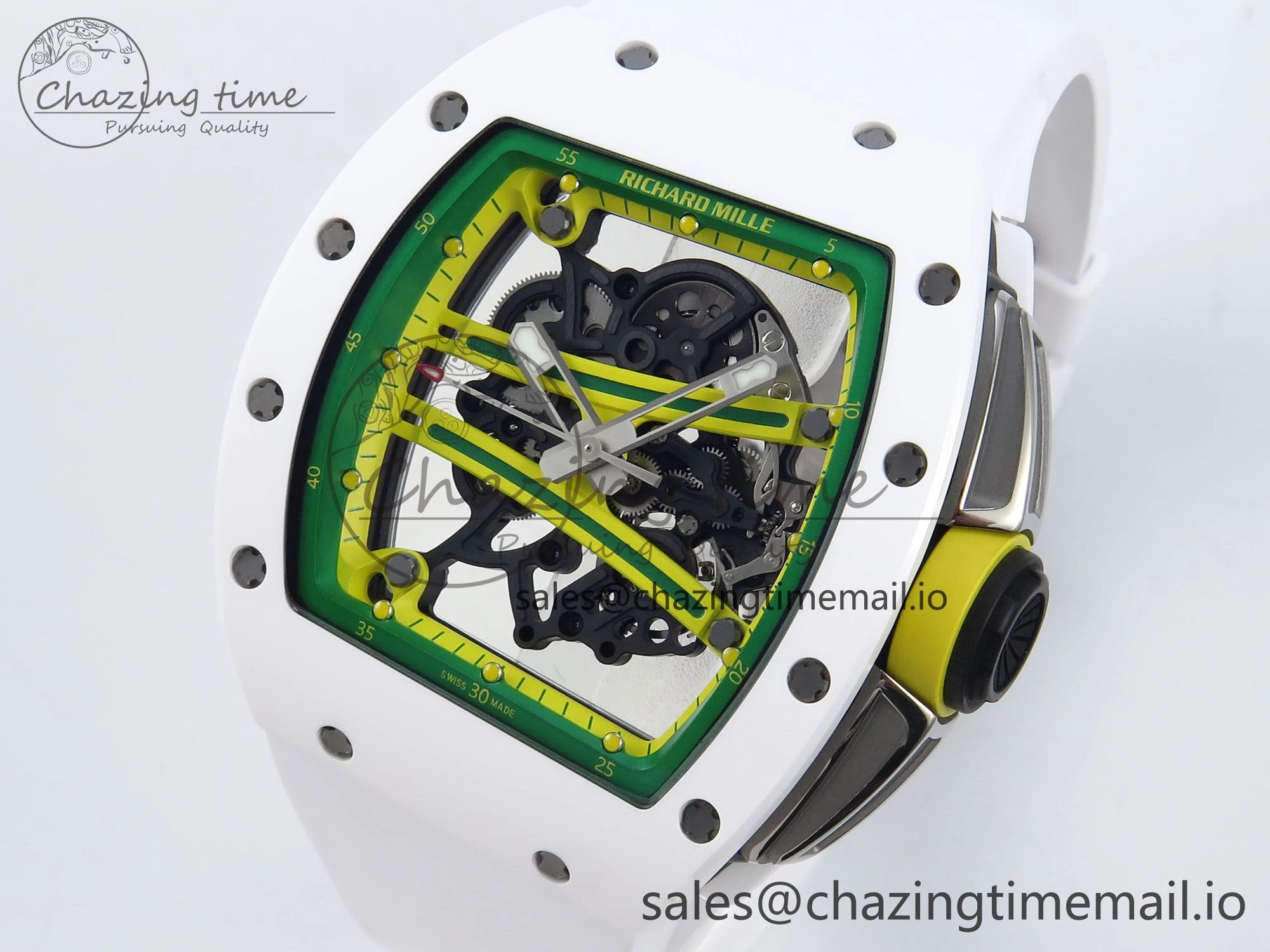 Neat RM061 White Ceramic ZF 1:1 Best Edition on White Rubber Strap RMUL2 Super Clone 9186