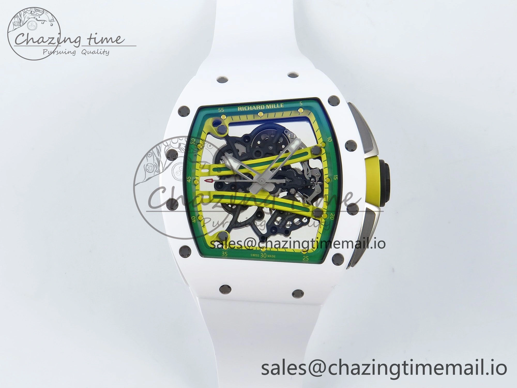 Neat RM061 White Ceramic ZF 1:1 Best Edition on White Rubber Strap RMUL2 Super Clone 9186