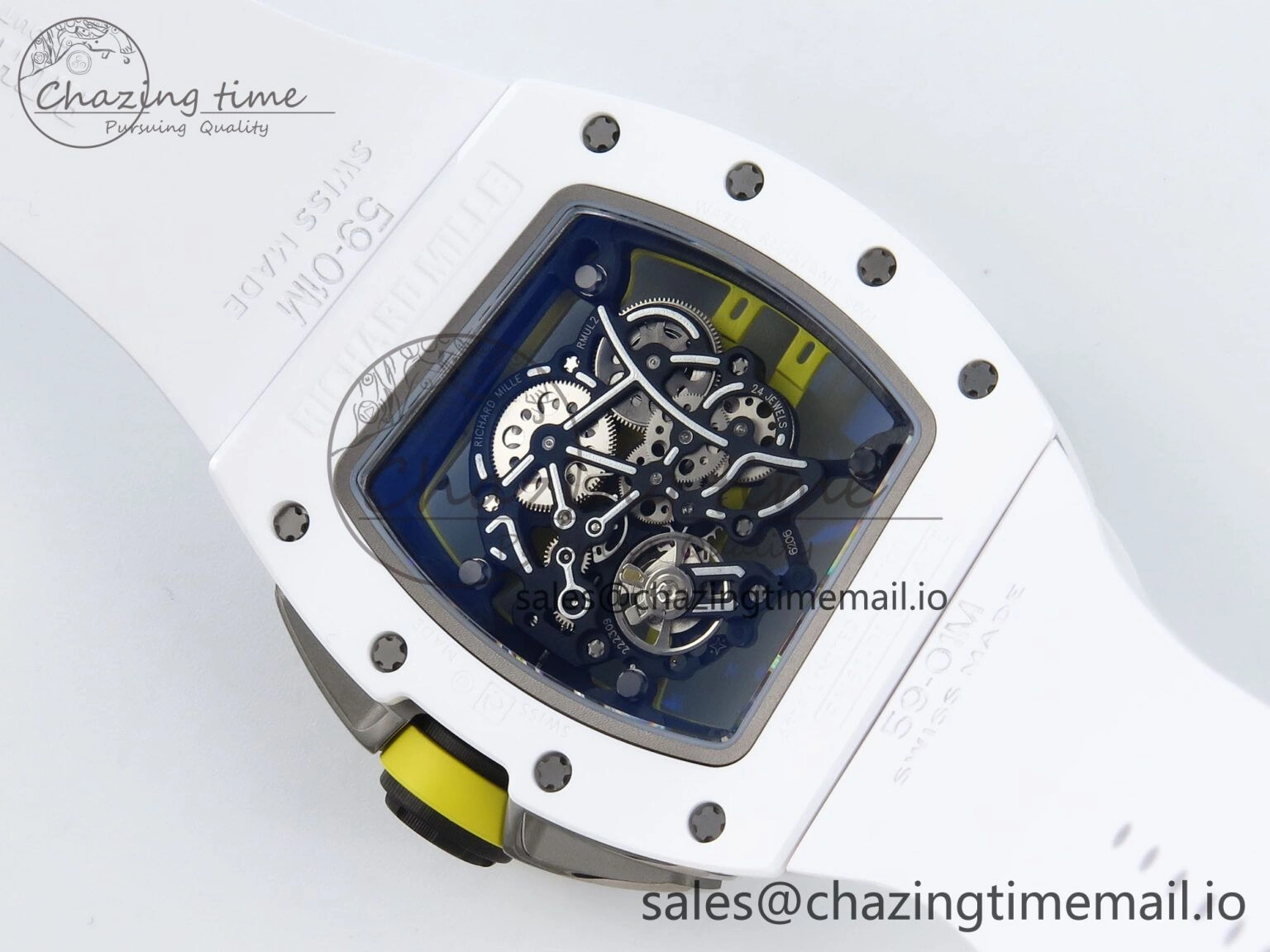 Neat RM061 White Ceramic ZF 1:1 Best Edition on White Rubber Strap RMUL2 Super Clone 9186