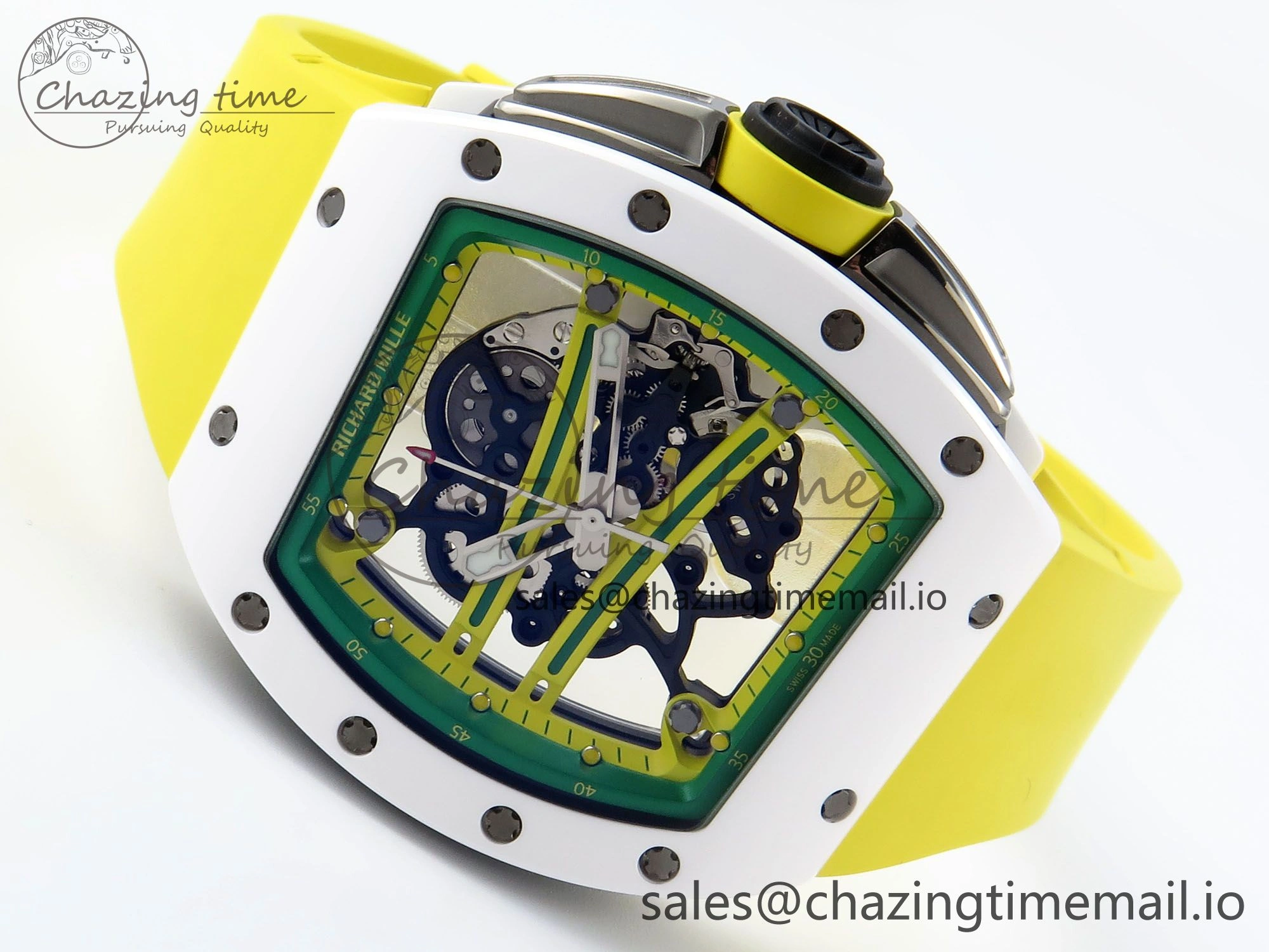 RM061 White Ceramic ZF 1:1 Best Edition on Yellow Rubber Strap RMUL2 Super Clone ComfortFit 9190