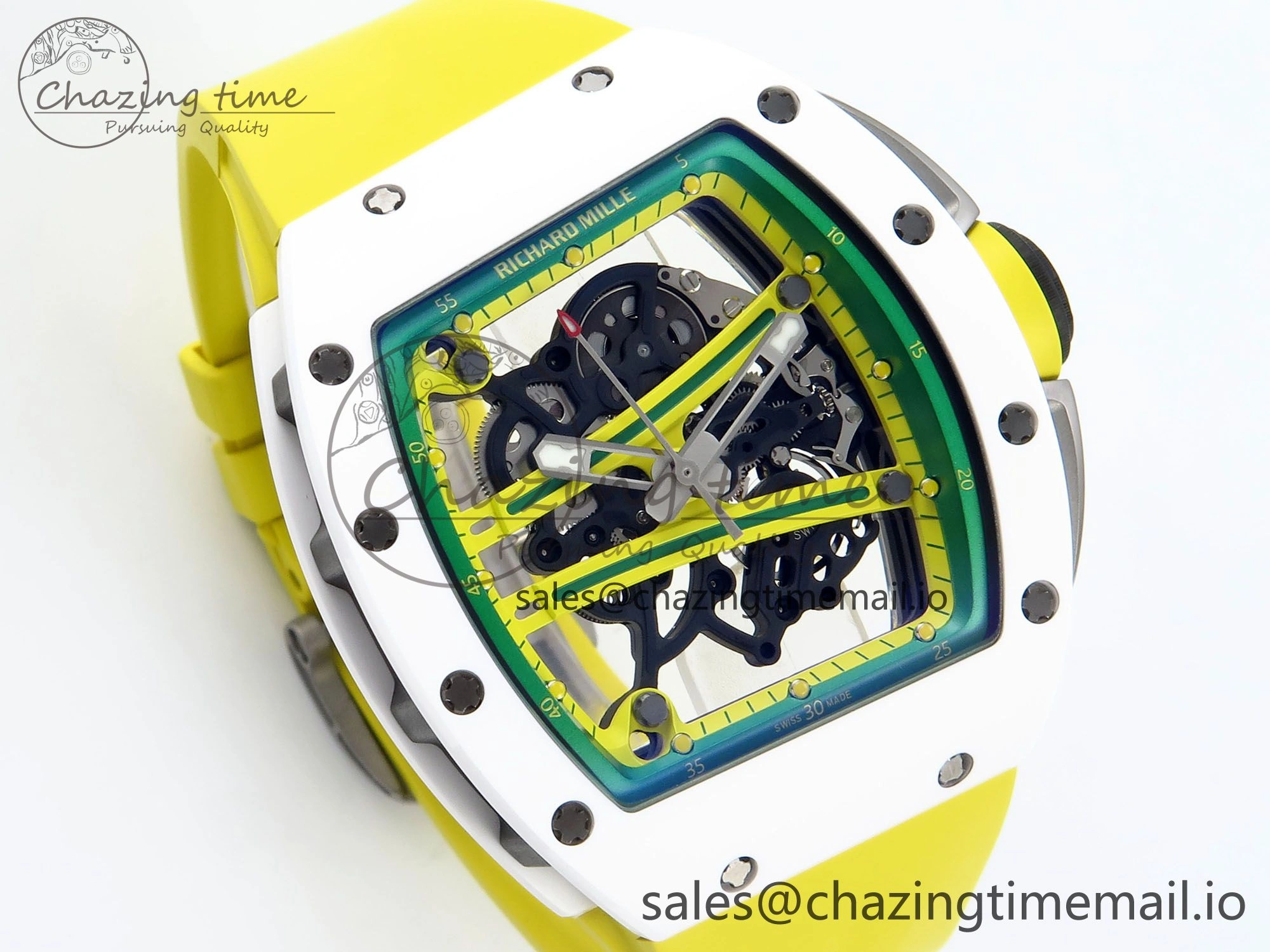 RM061 White Ceramic ZF 1:1 Best Edition on Yellow Rubber Strap RMUL2 Super Clone ComfortFit 9190