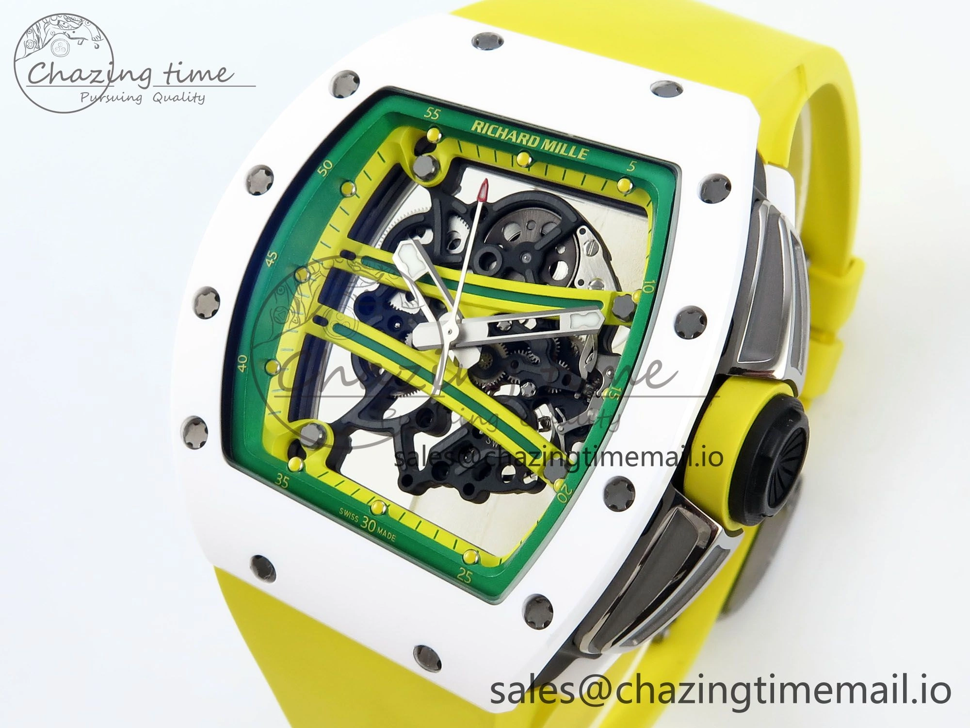 RM061 White Ceramic ZF 1:1 Best Edition on Yellow Rubber Strap RMUL2 Super Clone ComfortFit 9190