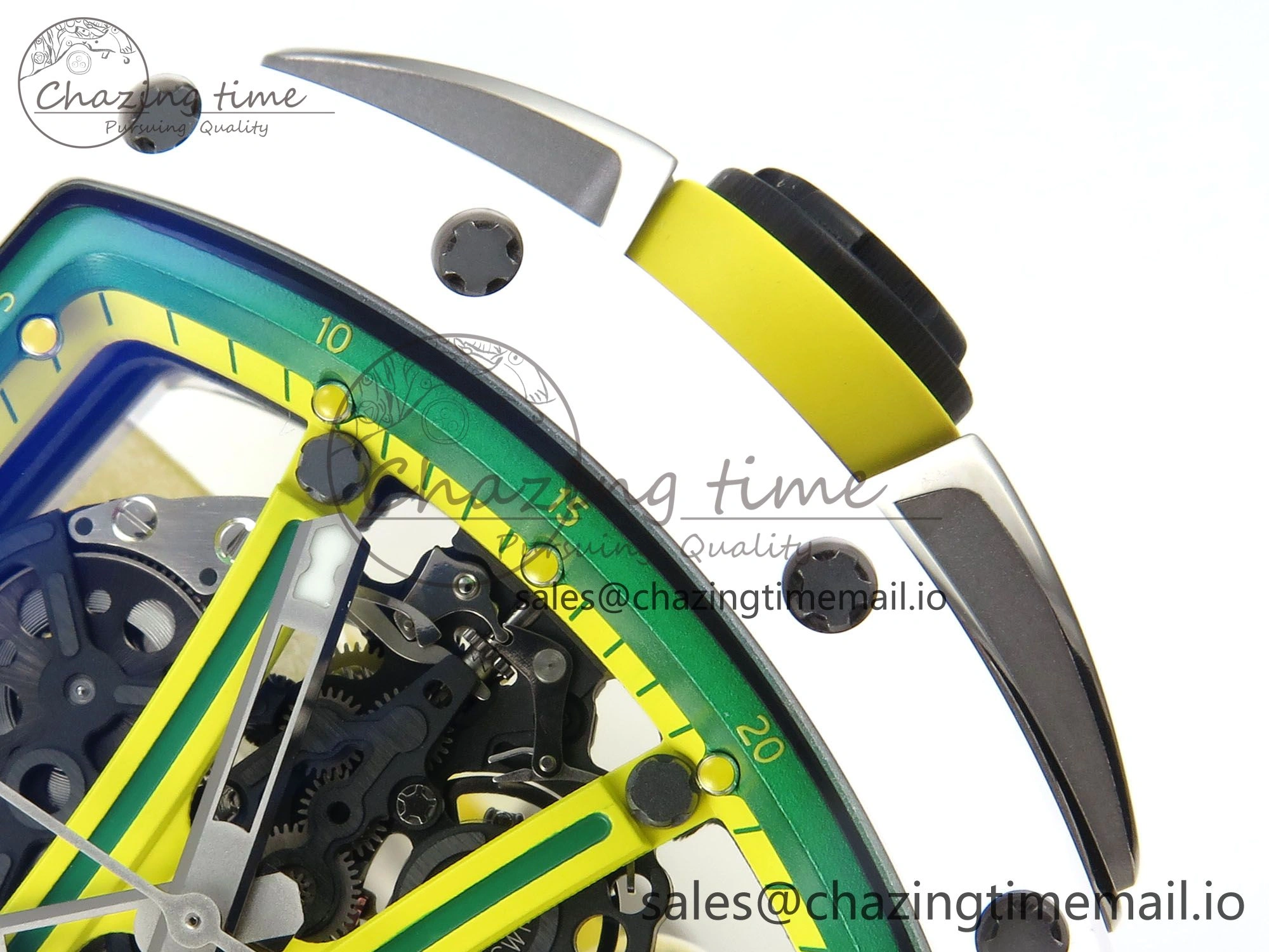 RM061 White Ceramic ZF 1:1 Best Edition on Yellow Rubber Strap RMUL2 Super Clone ComfortFit 9190