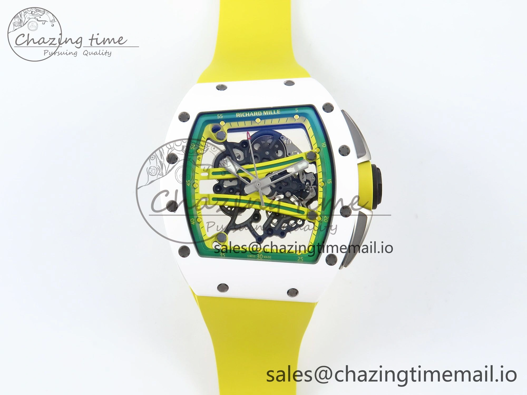 RM061 White Ceramic ZF 1:1 Best Edition on Yellow Rubber Strap RMUL2 Super Clone ComfortFit 9190