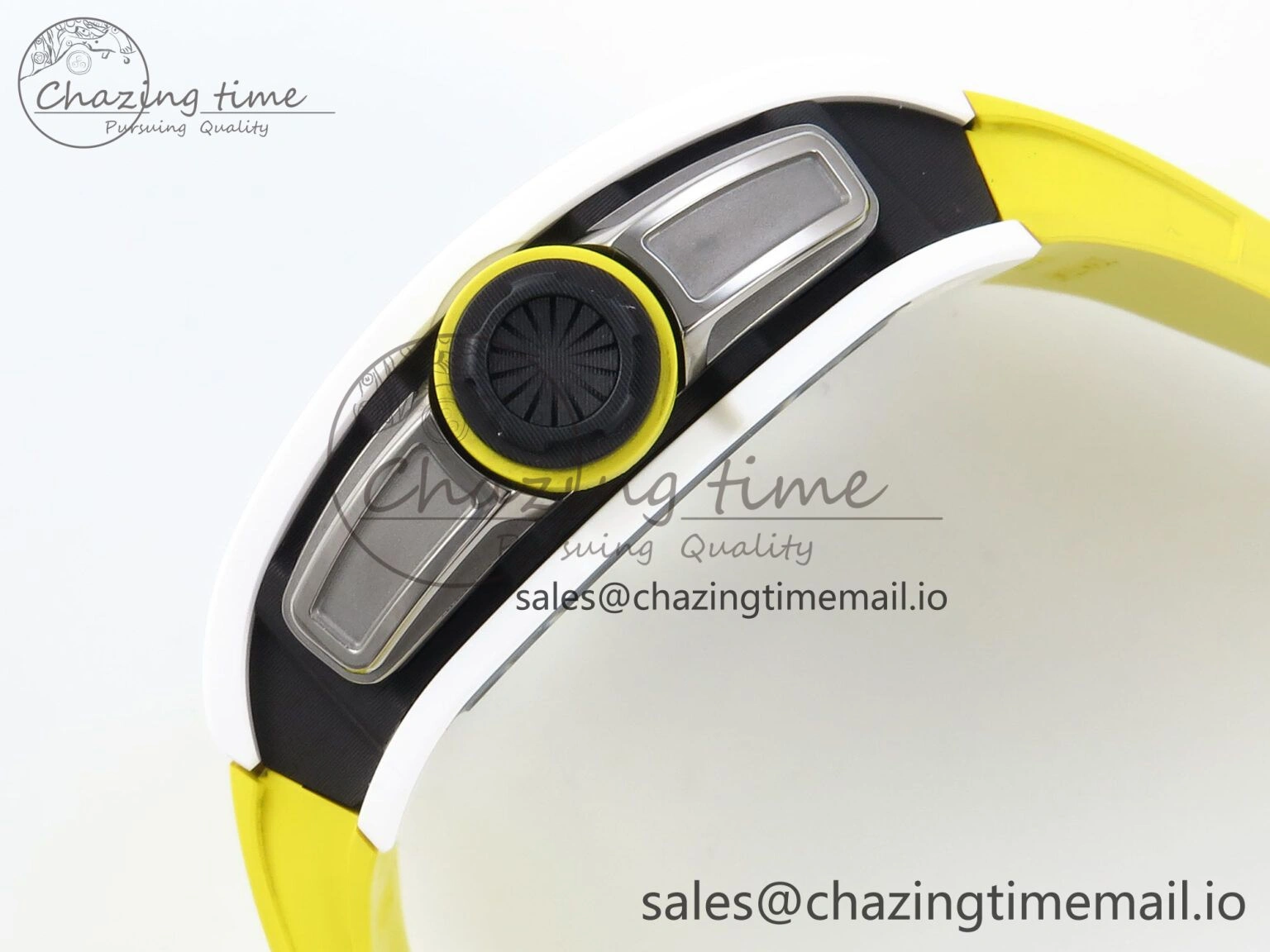 RM061 White Ceramic ZF 1:1 Best Edition on Yellow Rubber Strap RMUL2 Super Clone ComfortFit 9190