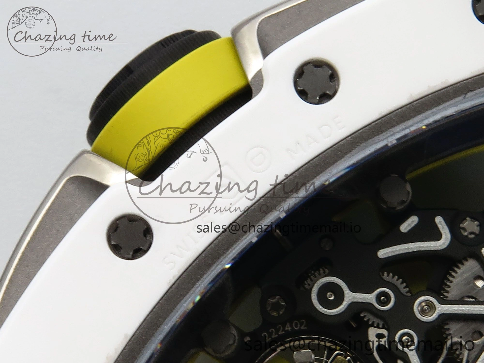 RM061 White Ceramic ZF 1:1 Best Edition on Yellow Rubber Strap RMUL2 Super Clone ComfortFit 9190