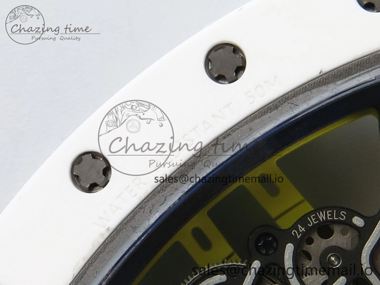 RM061 White Ceramic ZF 1:1 Best Edition on Yellow Rubber Strap RMUL2 Super Clone ComfortFit 9190