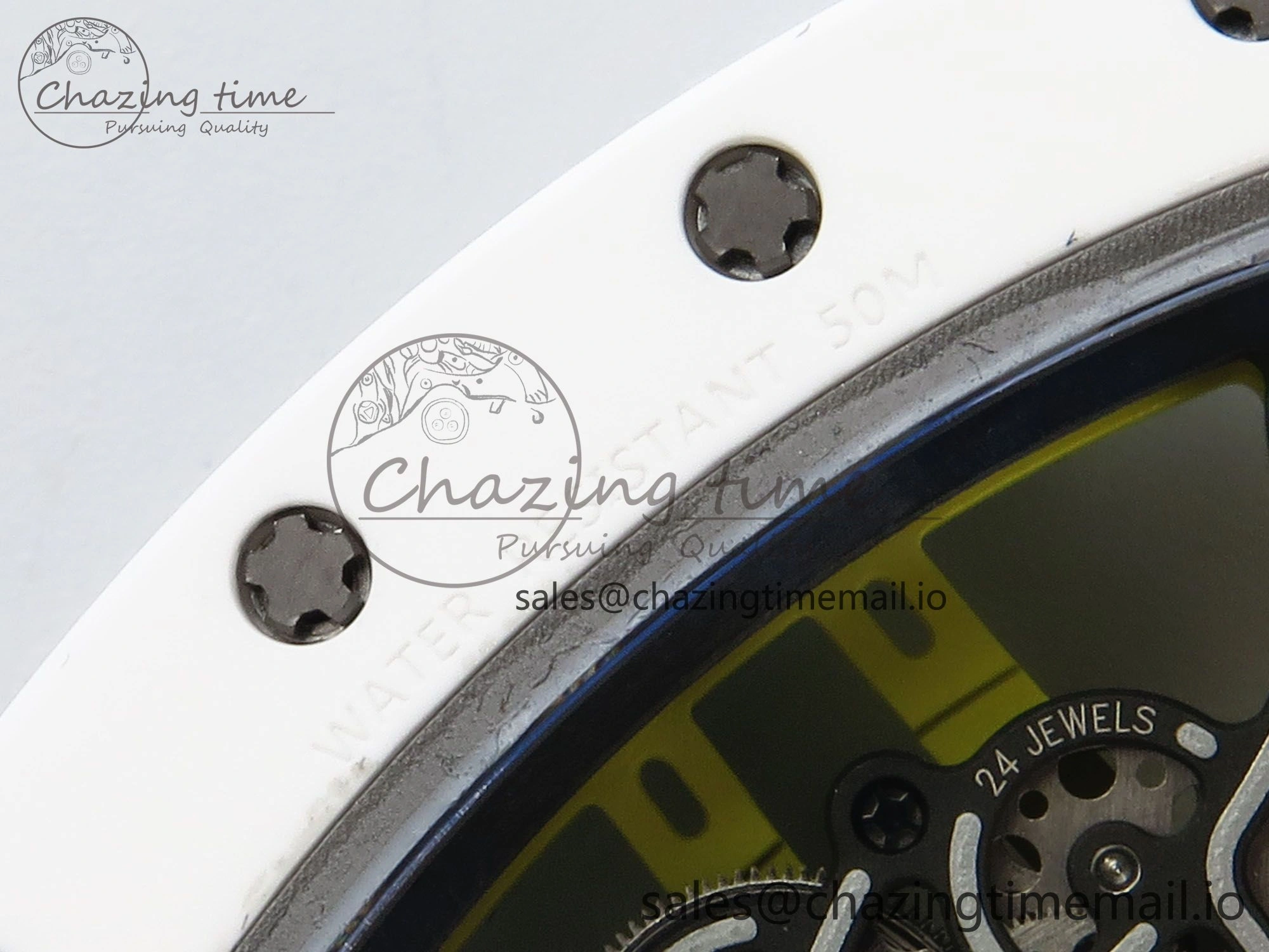 RM061 White Ceramic ZF 1:1 Best Edition on Yellow Rubber Strap RMUL2 Super Clone ComfortFit 9190