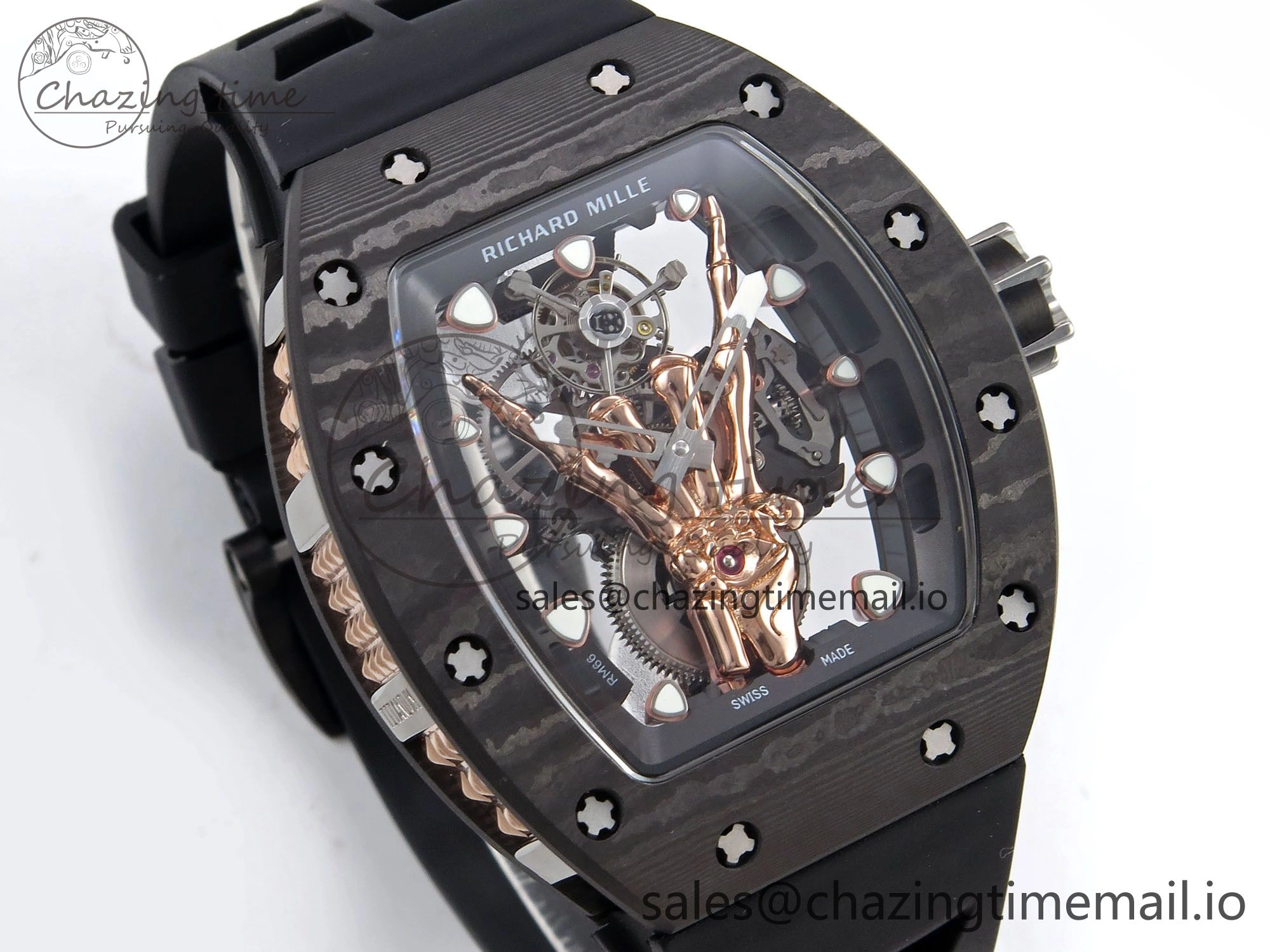 RM066 Real Forge Carbon RG YSF 1:1 Best Edition Skeleton Dial on Black Rubber Strap Asian Tourbillon AllSeason 9246