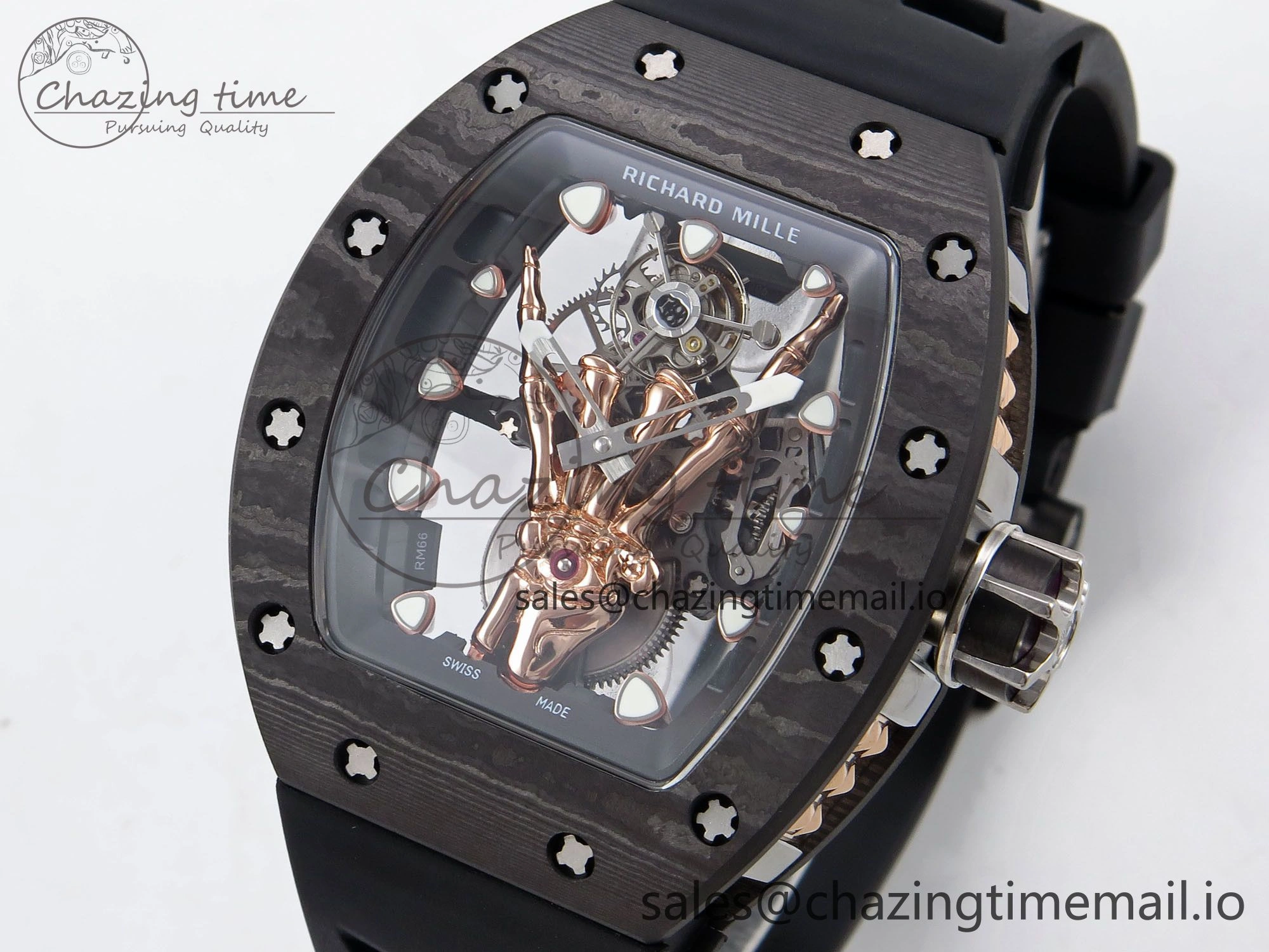 RM066 Real Forge Carbon RG YSF 1:1 Best Edition Skeleton Dial on Black Rubber Strap Asian Tourbillon AllSeason 9246