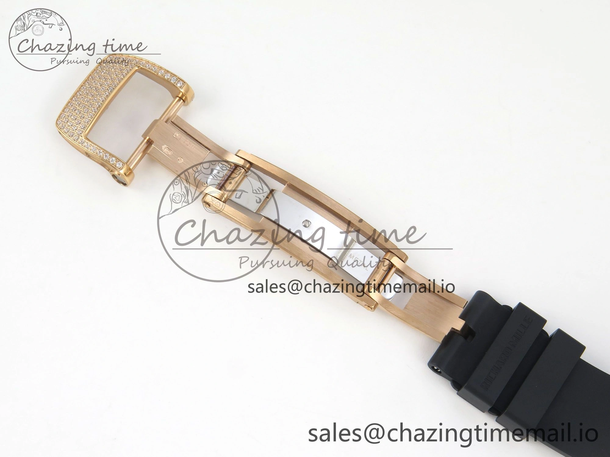 Bright RM07 Ladies Full Diamonds RG ZF 1:1 Best Edition Black Dial on Black Rubber Strap CRMA2 Clone 9151