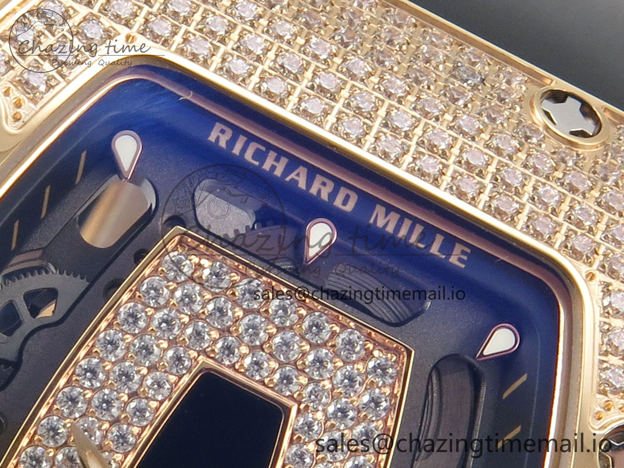 Bright RM07 Ladies Full Diamonds RG ZF 1:1 Best Edition Black Dial on Black Rubber Strap CRMA2 Clone 9151