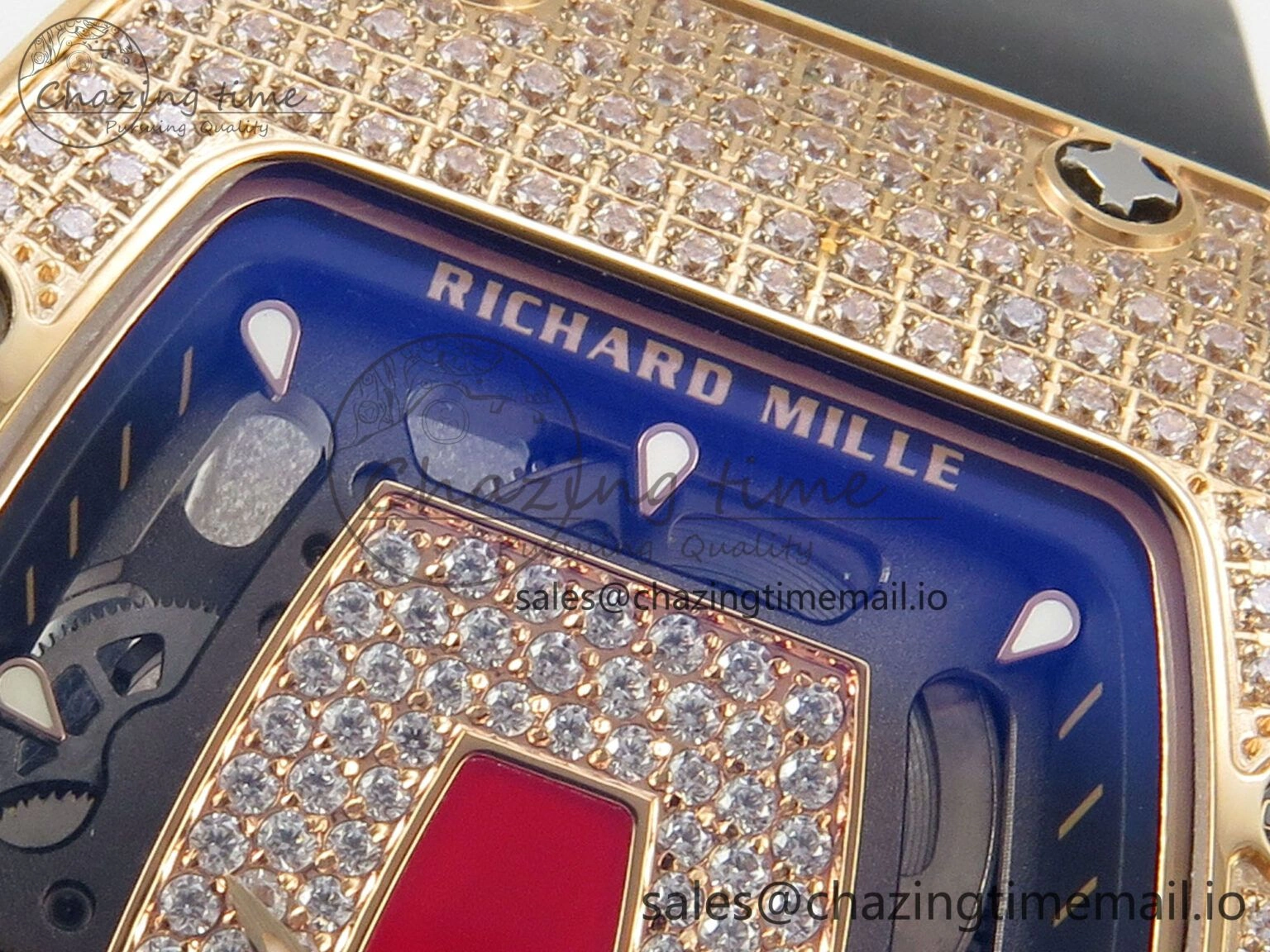 RM07 Ladies Full Diamonds RG ZF 1:1 Best Edition Red Dial on Black Rubber Strap CRMA2 Clone Effortless 9150