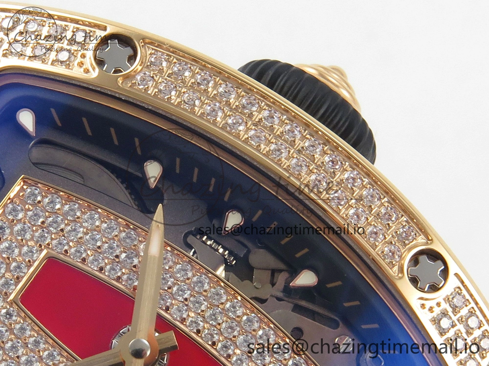 RM07 Ladies Full Diamonds RG ZF 1:1 Best Edition Red Dial on Black Rubber Strap CRMA2 Clone Effortless 9150