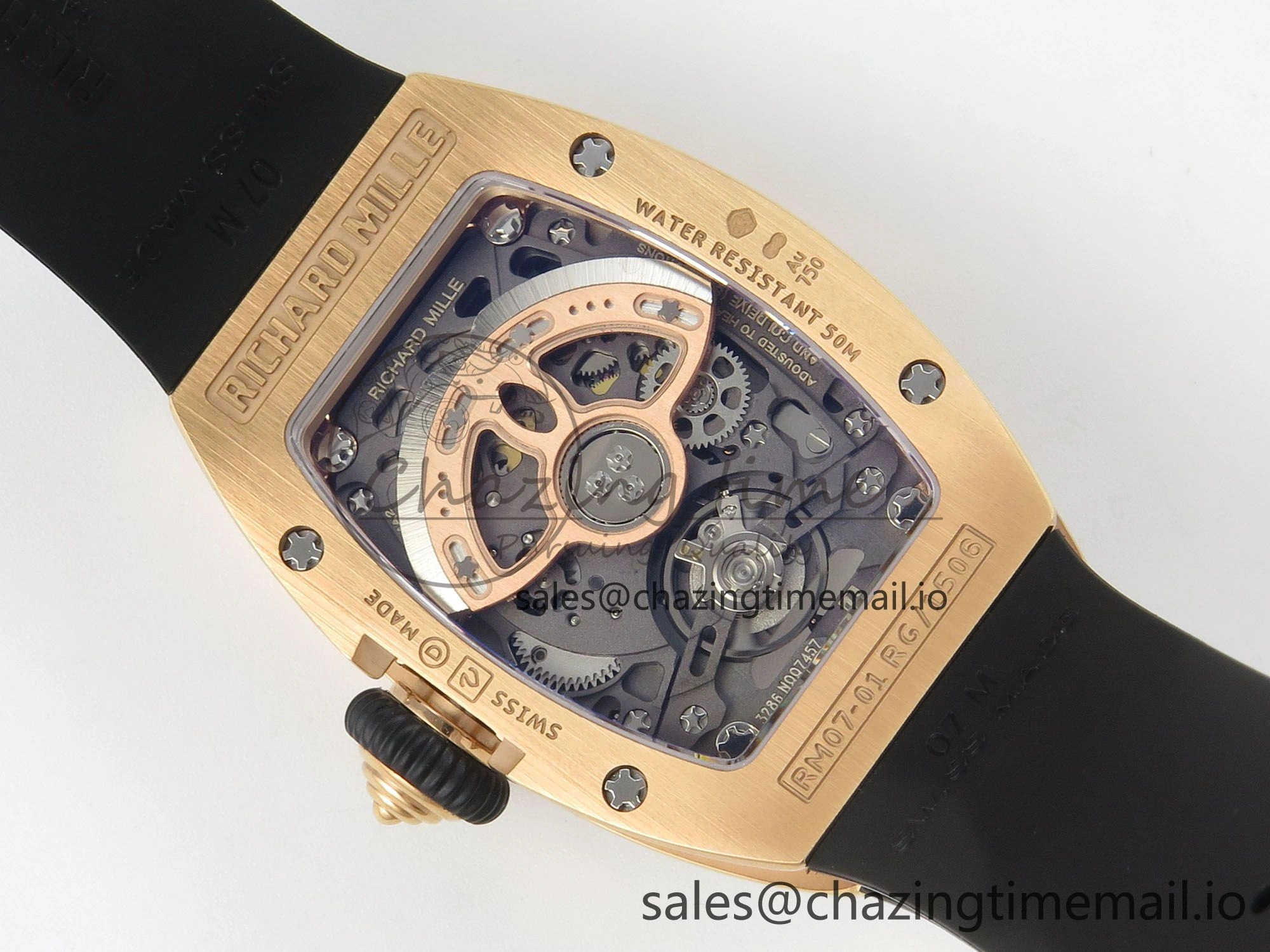 RM07 Ladies Full Diamonds RG ZF 1:1 Best Edition Red Dial on Black Rubber Strap CRMA2 Clone Effortless 9150